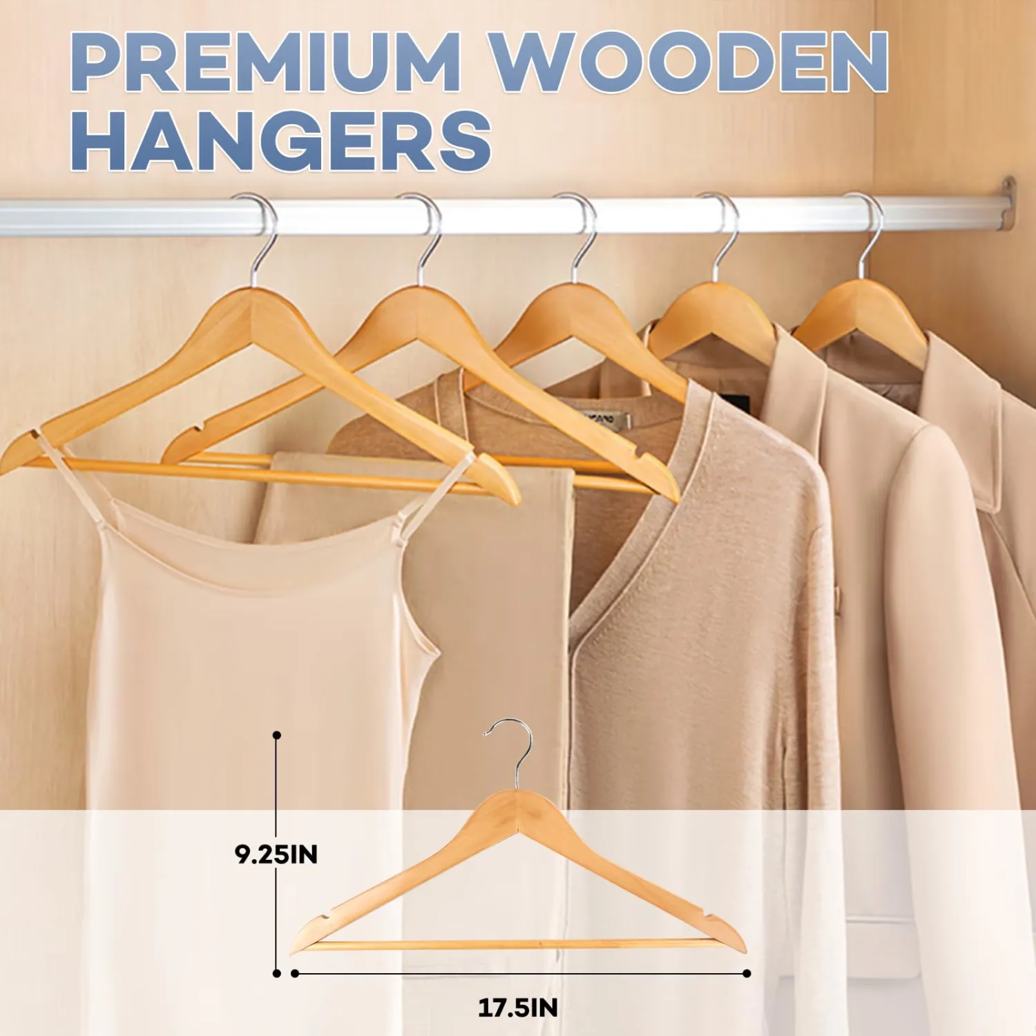 Wooden Hangers 40 Pack, Heavy Duty Wood Hangers for Coats, Suits, Jackets, Closet & Pants Durable Premium Wood Hangers with 360-Degree Rotatable Hook and Notches, Natural