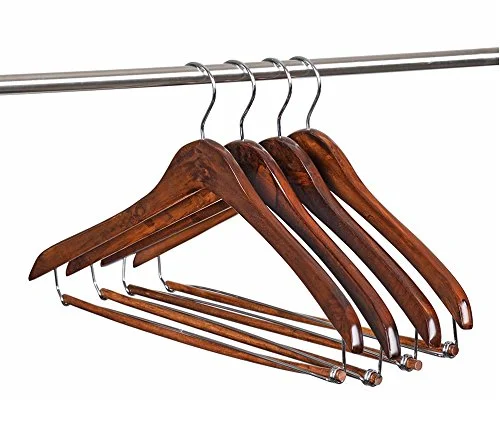 Quality Hangers Wooden Hangers Beautiful Sturdy Suit Coat Curved Hangers Great for Travelers Heavy Duty Hanger with Locking Bar - Retro Finish (5)