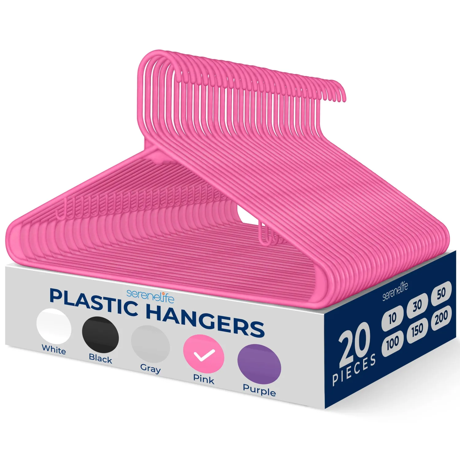 SereneLife 20-Pack Plastic Hangers, Non-Slip, Space-Saving Closet Organizers, Durable and Strong for Shirts, Sweaters, Hoodies, Kids Clothes & Dresses, Ultra-Thin, Lightweight