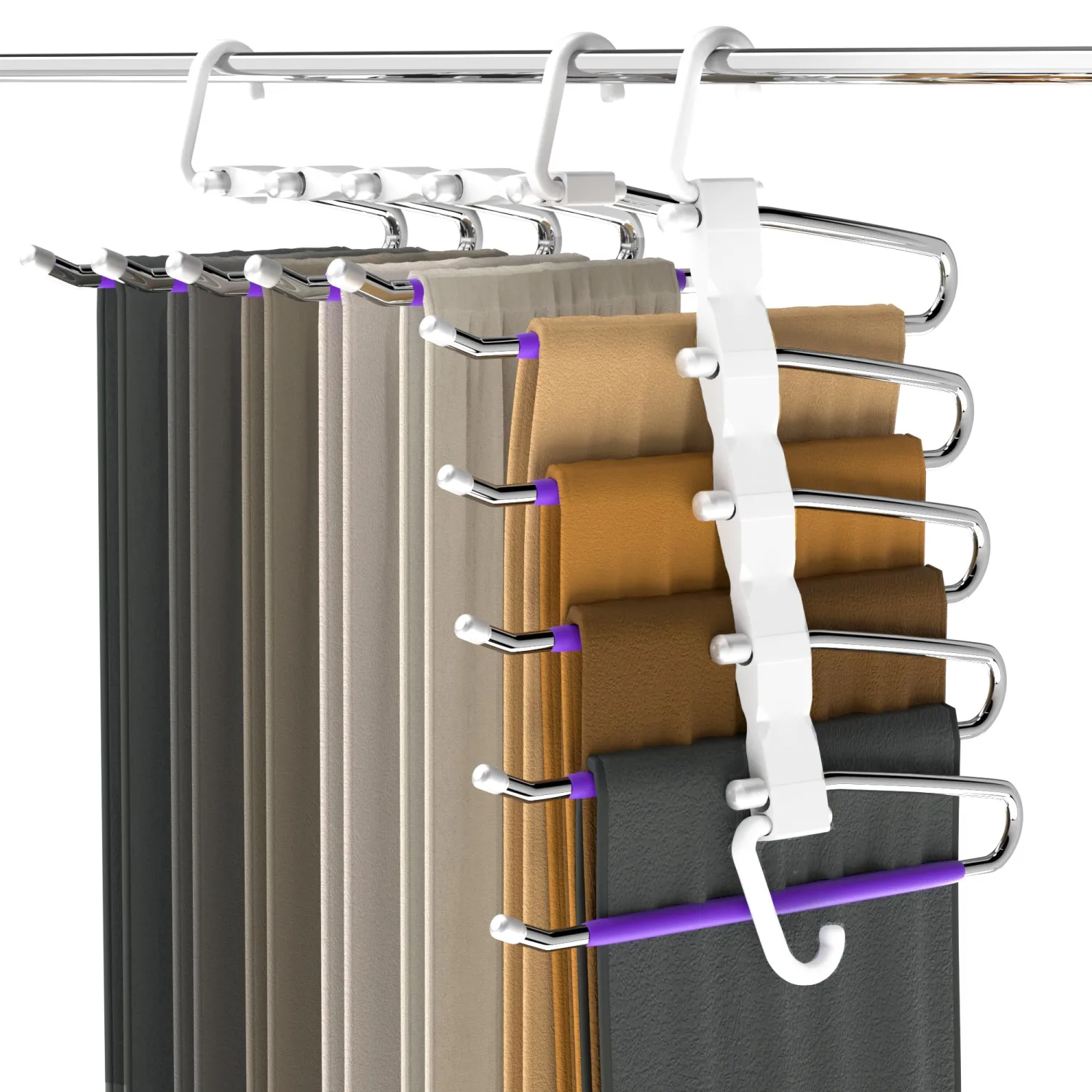 Pants Hangers Space Saving - 2 Pack for Closet Organizer, Anti-Slip, Stainless Steel Pants Rack Closet Organizers and Storage, Jeans Hanger, Violet