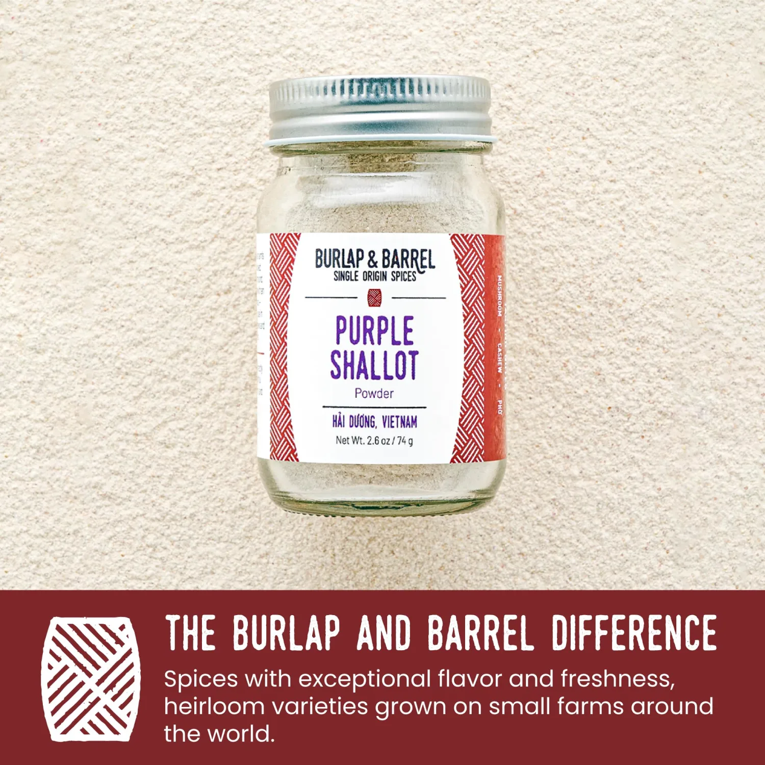 Burlap & Barrel Purple Shallot Powder – Air-Dried with Umami and Sweet Allium Flavor – Vietnamese Seasoning & Fresh Shallot Substitute – As Seen On Shark Tank - 2.6oz Glass Jar