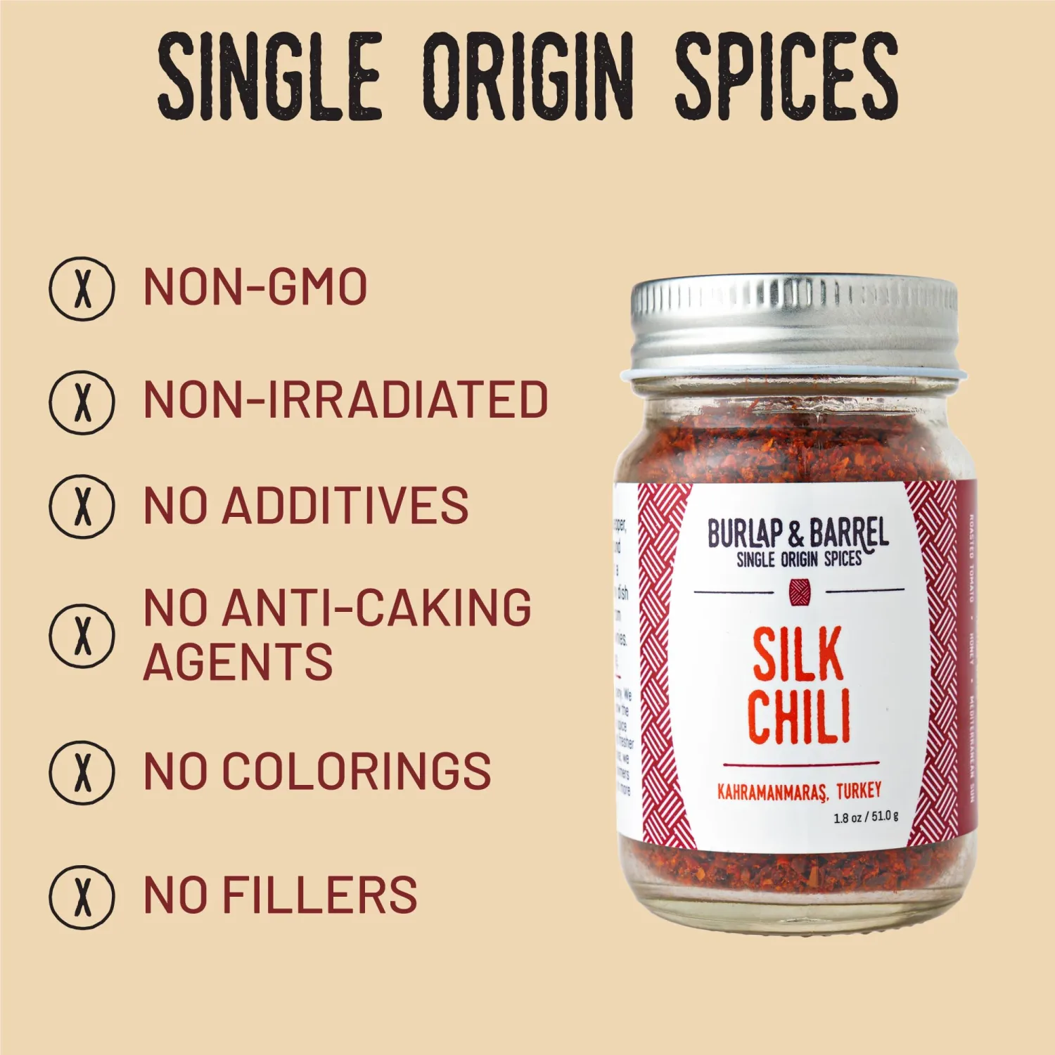 Burlap & Barrel Silk Chili Flakes - Mildly Spicy Aleppo Pepper - Flavorful, and Versatile Red Chili Flakes & Seasoning - As Seen On Shark Tank - 1.8oz Glass Jar