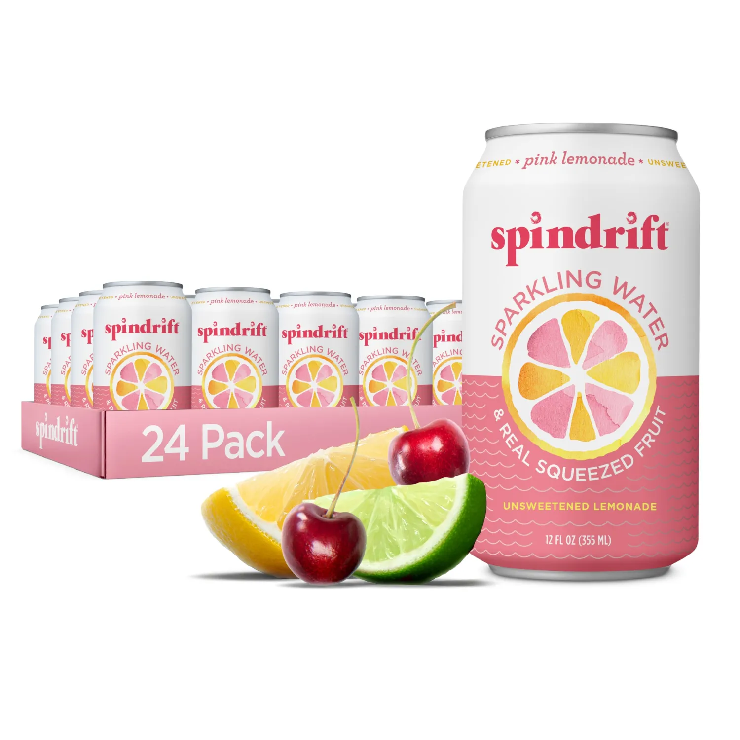 Spindrift Pink Lemonade Can 12 Ounce (Pack of 24)