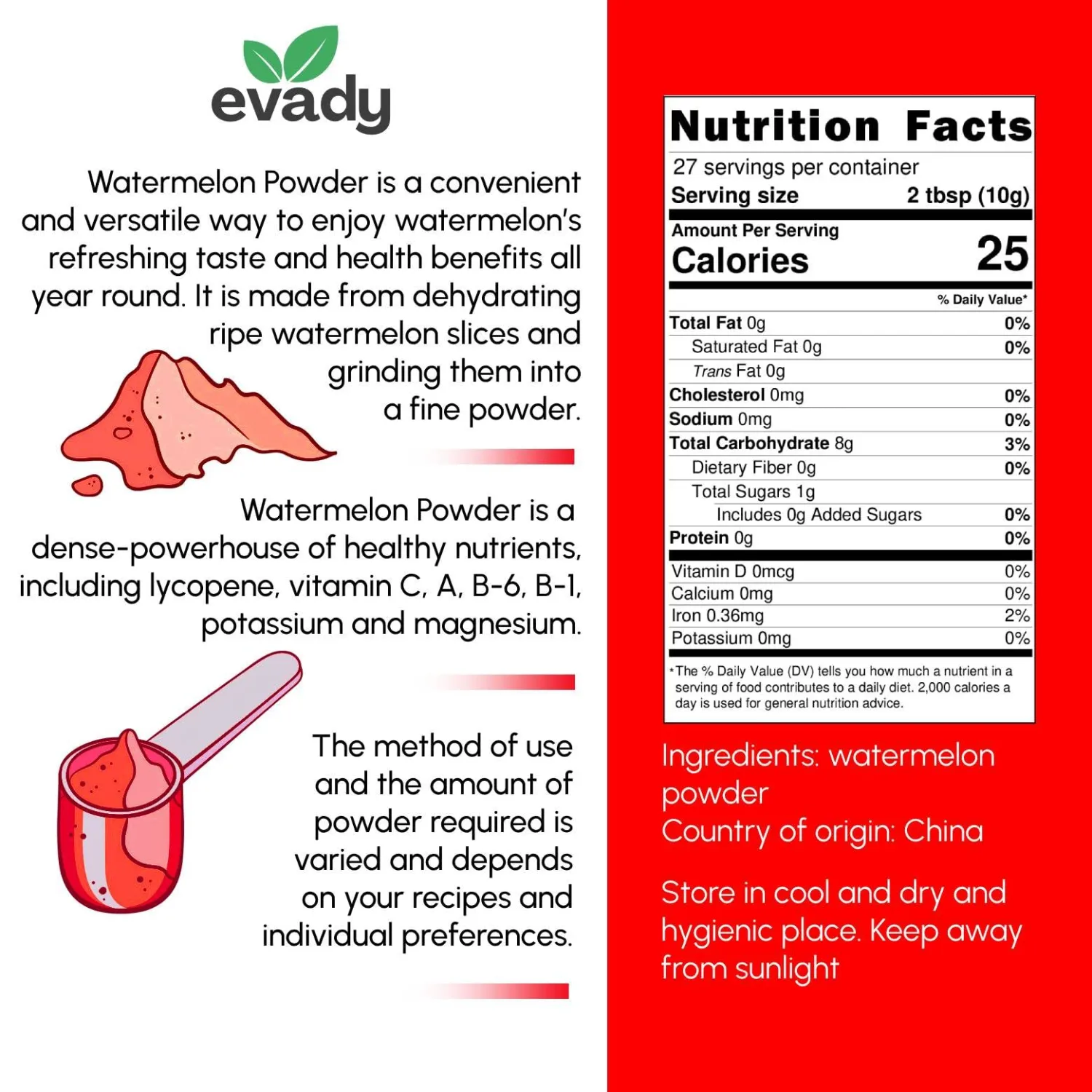 Watermelon Powder 8 oz, Natural Powder for Beverages, Cooking