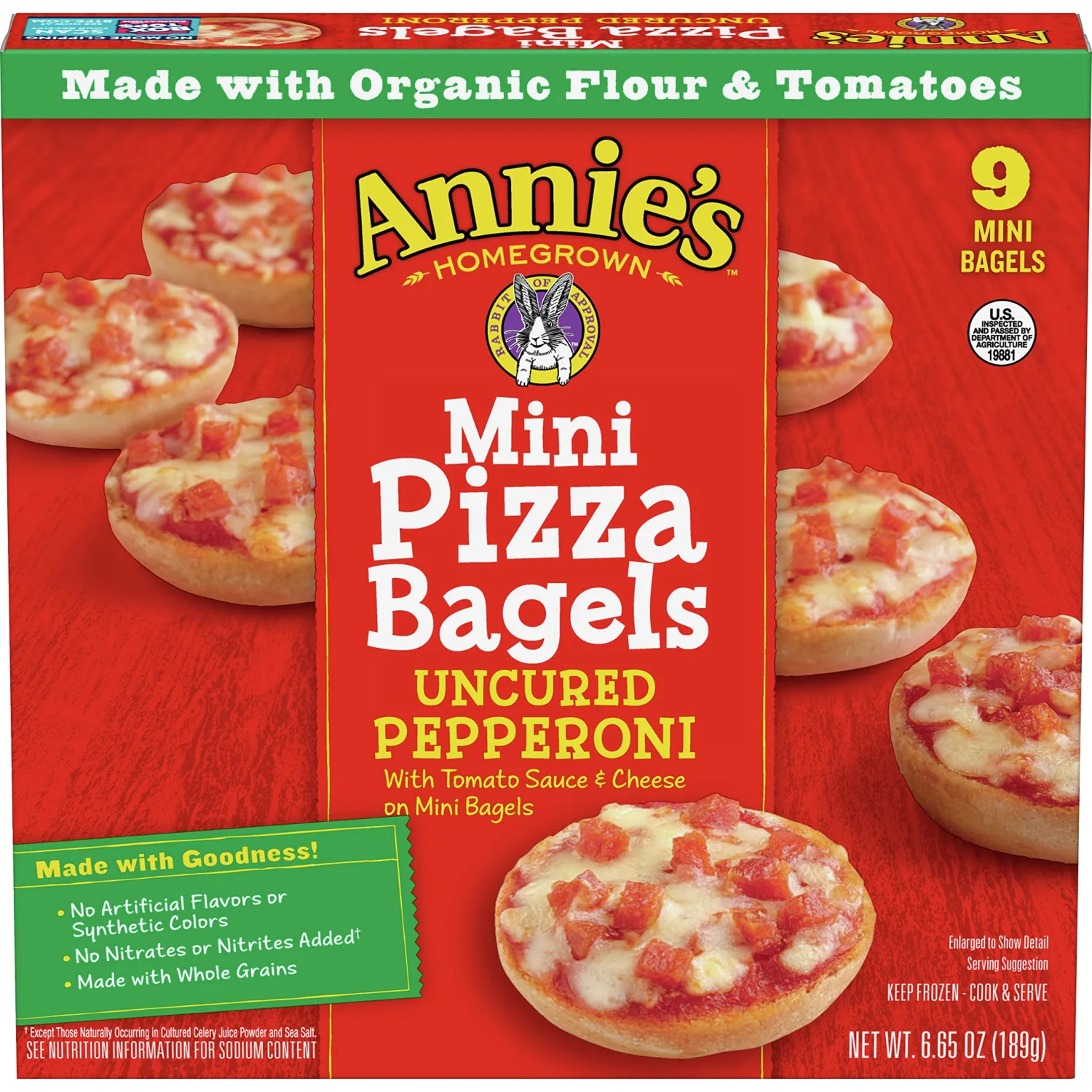 Annie's Mini Frozen Pizza Bagels, Uncured Pepperoni With Tomato Sauce and Cheese, 6.65 oz