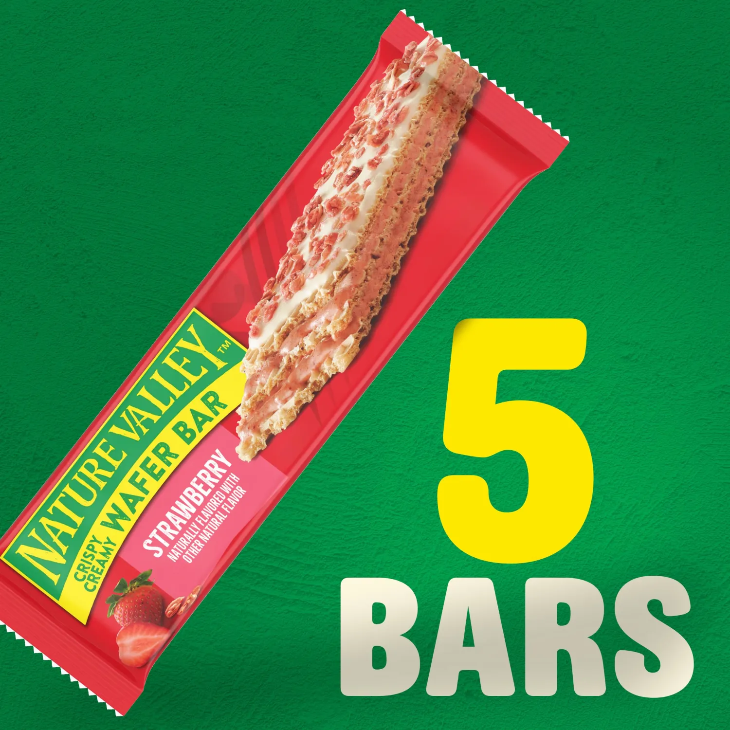 Nature Valley Creamy Wafer Bars, Strawberry, Whole Grain, 5 ct, 6.5 oz | Crispy Whole Grain Wafers, Strawberry Filling, Granola Topping, 14g Whole Grain, No Artificial Flavors
