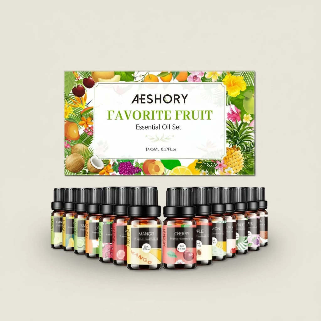 Fruity Essential Oils Set - TOP 14 Fragrance Oil for Diffusers, Candle Making Includes Strawberry, Apple, Pineapple, Cucumber Melon, Cherry, Mango, Lemon, and Orange Scented Aromatherapy Oils (5ml)