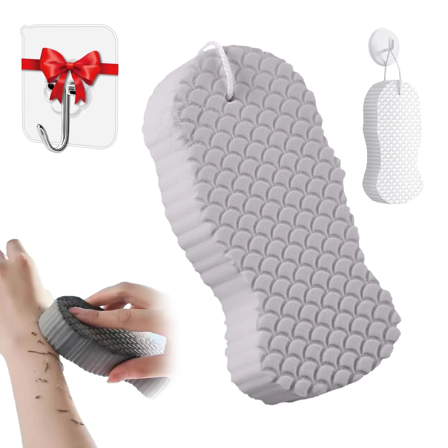 Magic Exfoliating Bath Sponge, Berosely Skin Sponge, 3D Super Soft Exfoliating Bath Sponge, Exfoliating Sponges for Body Dead Skin,Skin Friendly and Reusable(Grey)