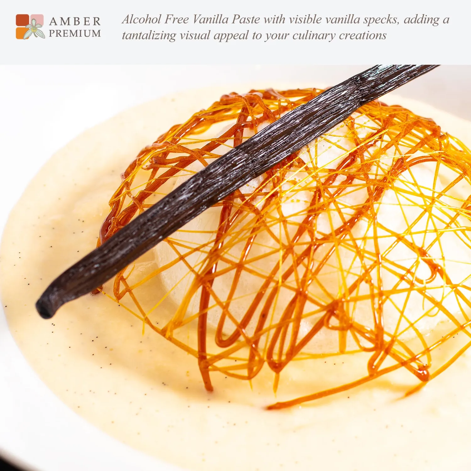 Amber Premium Alcohol Free Vanilla Bean Paste 150g / 4 fl oz (US) - Made with Authentic Madagascar Vanilla Beans - Vegan, Kosher, Chef Recommended for Baking, Desserts, and Pastries