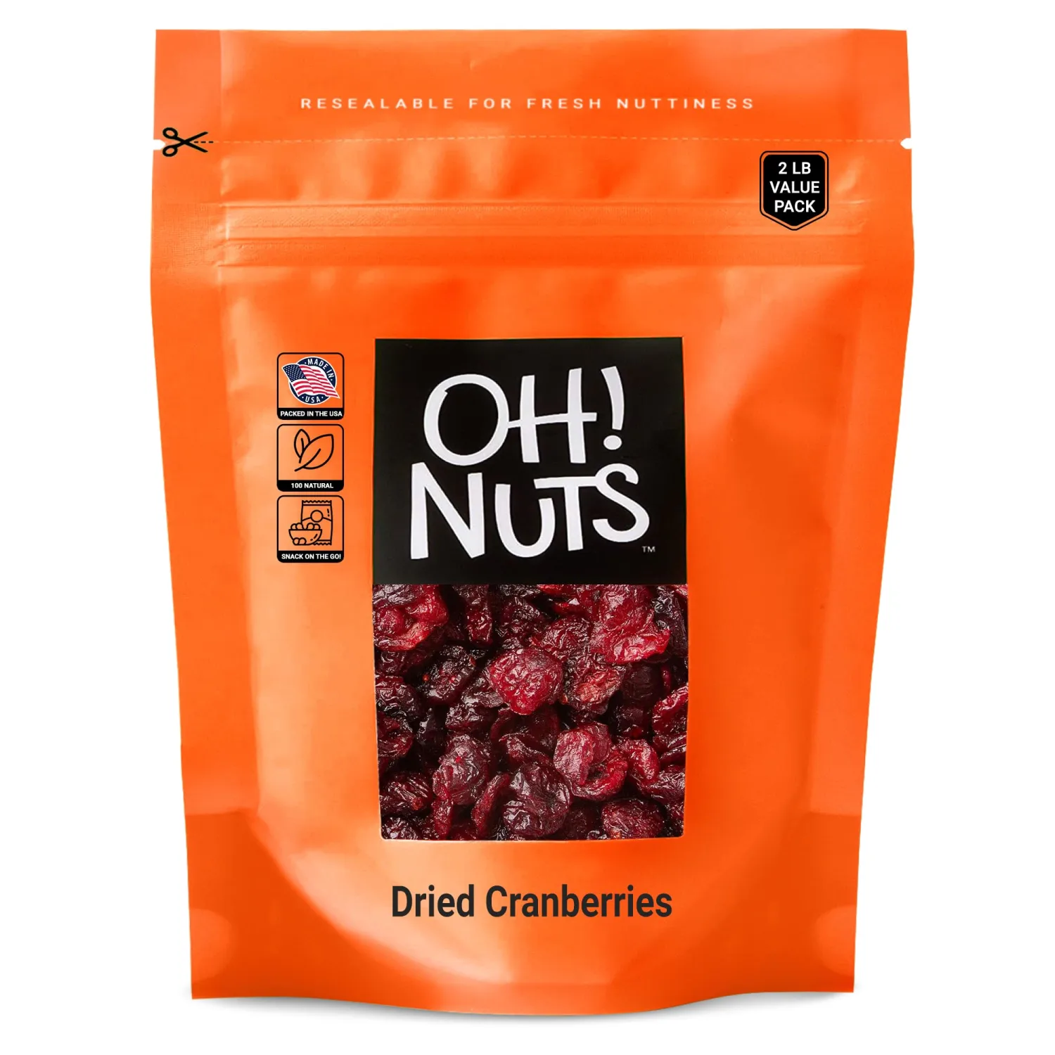 Oh! Nuts Dried Cranberries - 2 lb - Sweetened Dried Fruit - Packed in New York Zip-Seal Bag for Exceptional Freshness