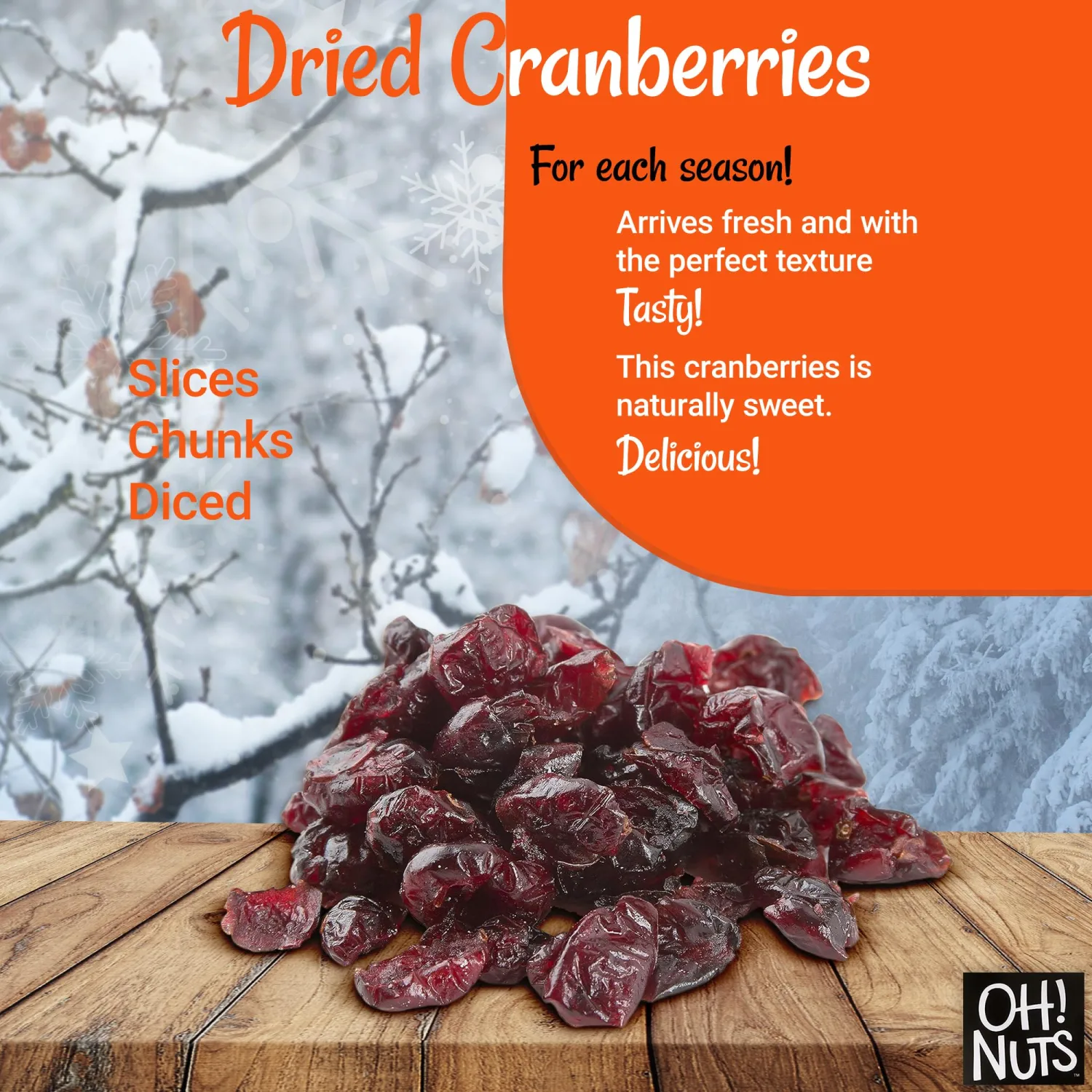 Oh! Nuts Dried Cranberries - 2 lb - Sweetened Dried Fruit - Packed in New York Zip-Seal Bag for Exceptional Freshness