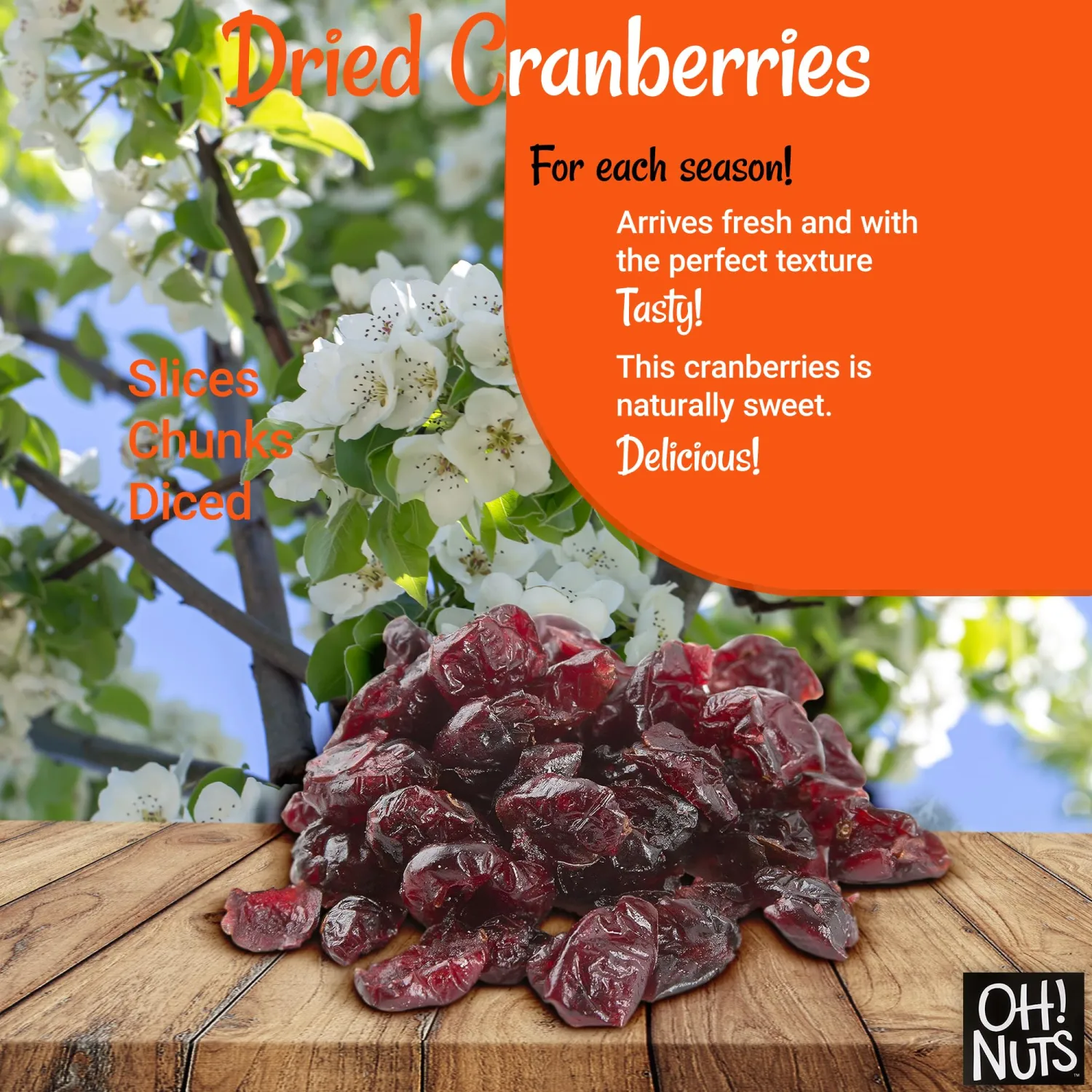 Oh! Nuts Dried Cranberries - 2 lb - Sweetened Dried Fruit - Packed in New York Zip-Seal Bag for Exceptional Freshness