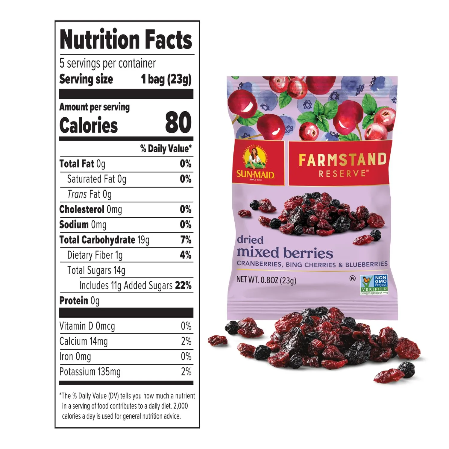 Sun-Maid Farmstand Reserve Mixed Berry - 5 Count Box - 0.8 oz Snack Bag