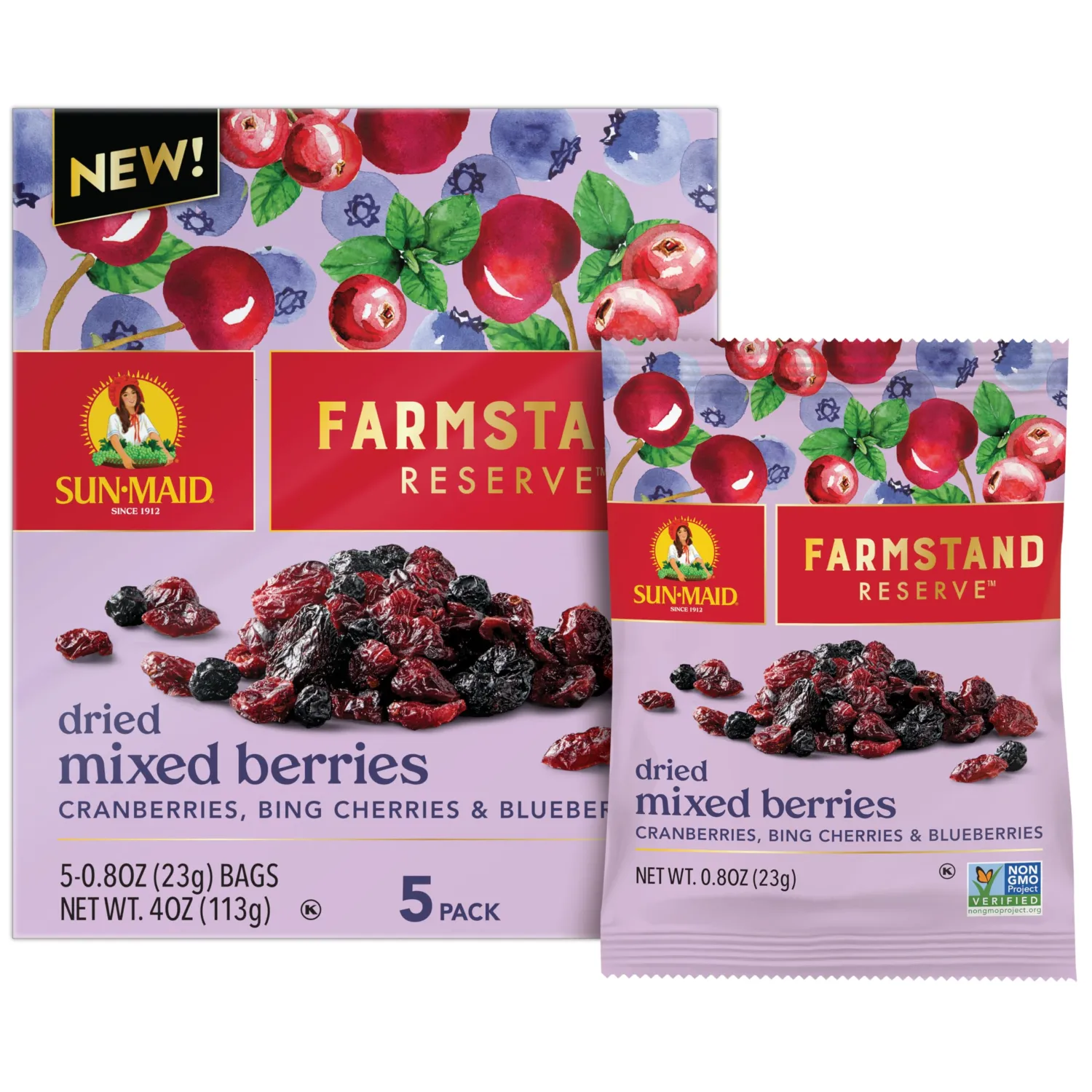 Sun-Maid Farmstand Reserve Mixed Berry - 5 Count Box - 0.8 oz Snack Bag