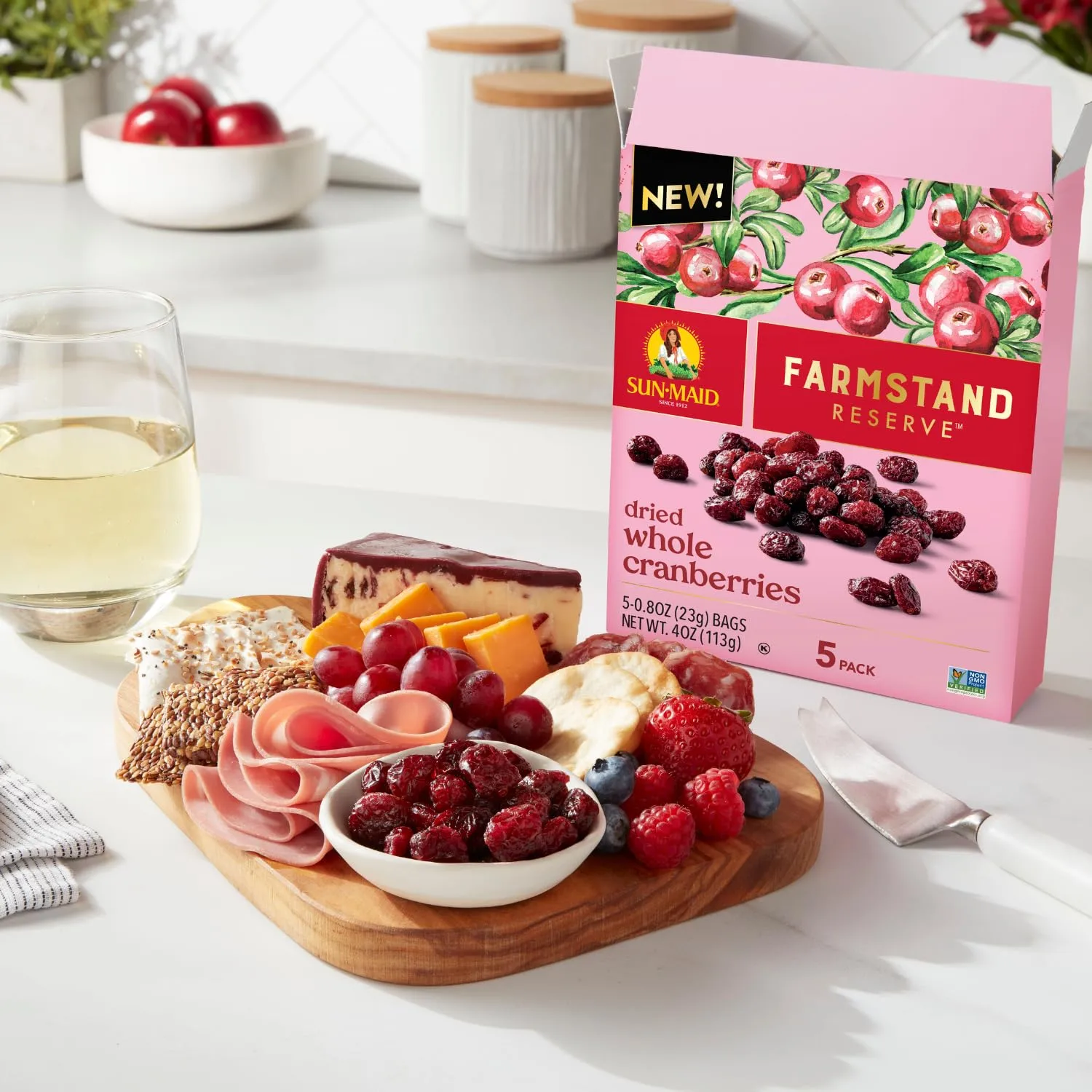 Sun-Maid Farmstand Reserve Whole Dried Cranberries - 5 count Box - 0.8 oz Snack Bag