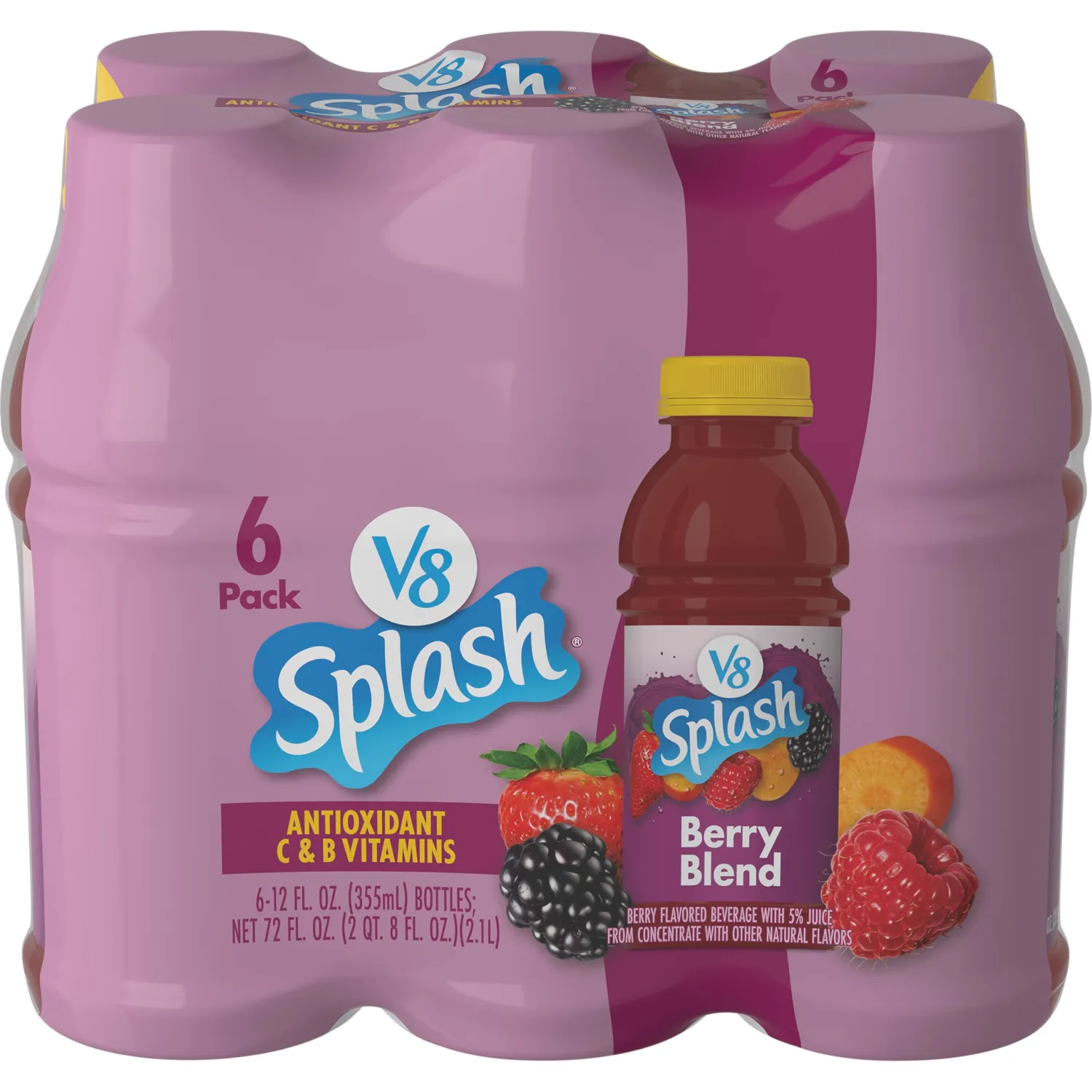 V8 Splash Berry Blend Flavored Beverage, 12 fl oz Bottle (6 Pack)