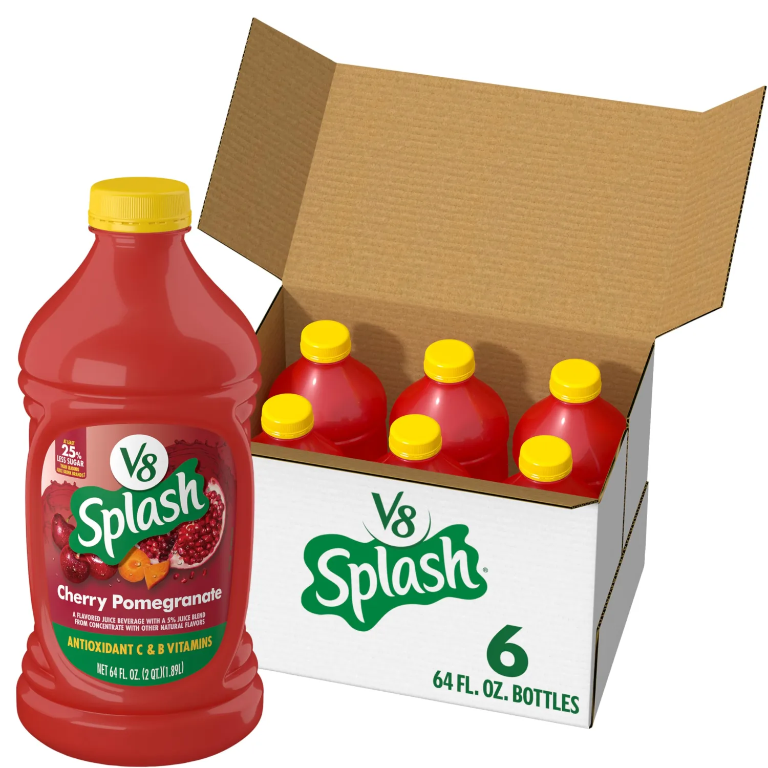V8 Splash Cherry Pomegranate Flavored Juice Beverage, 64 fl oz Bottle (6 Pack)