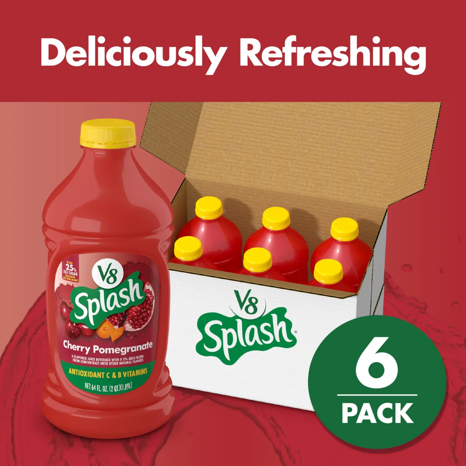 V8 Splash Cherry Pomegranate Flavored Juice Beverage, 64 fl oz Bottle (6 Pack)