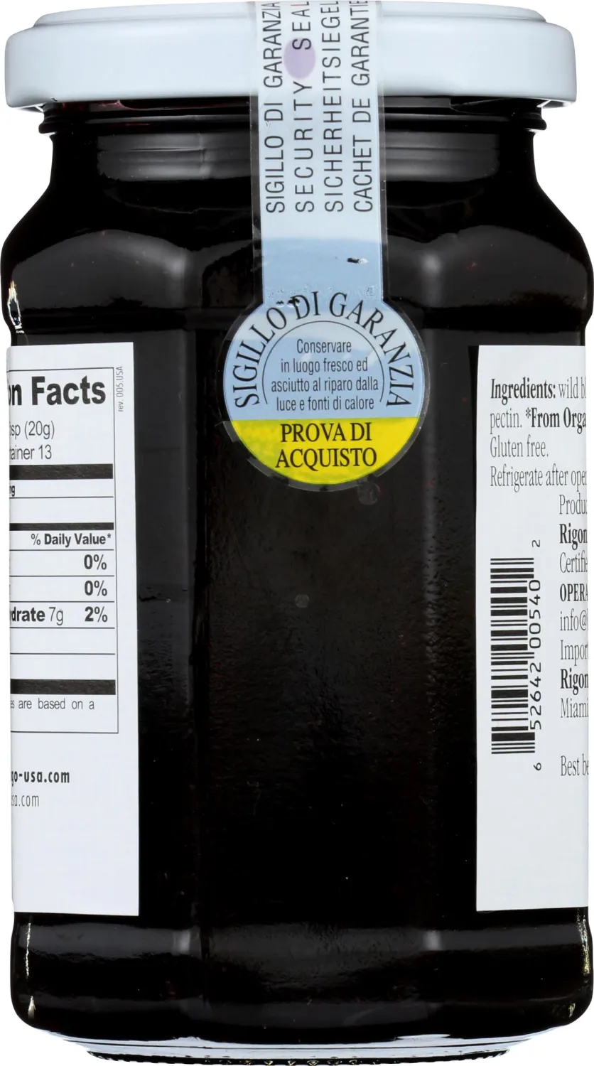 Rigoni di Asiago Fiordifrutta Organic Fruit Spread, Wild Blueberry, 8.82 Ounce