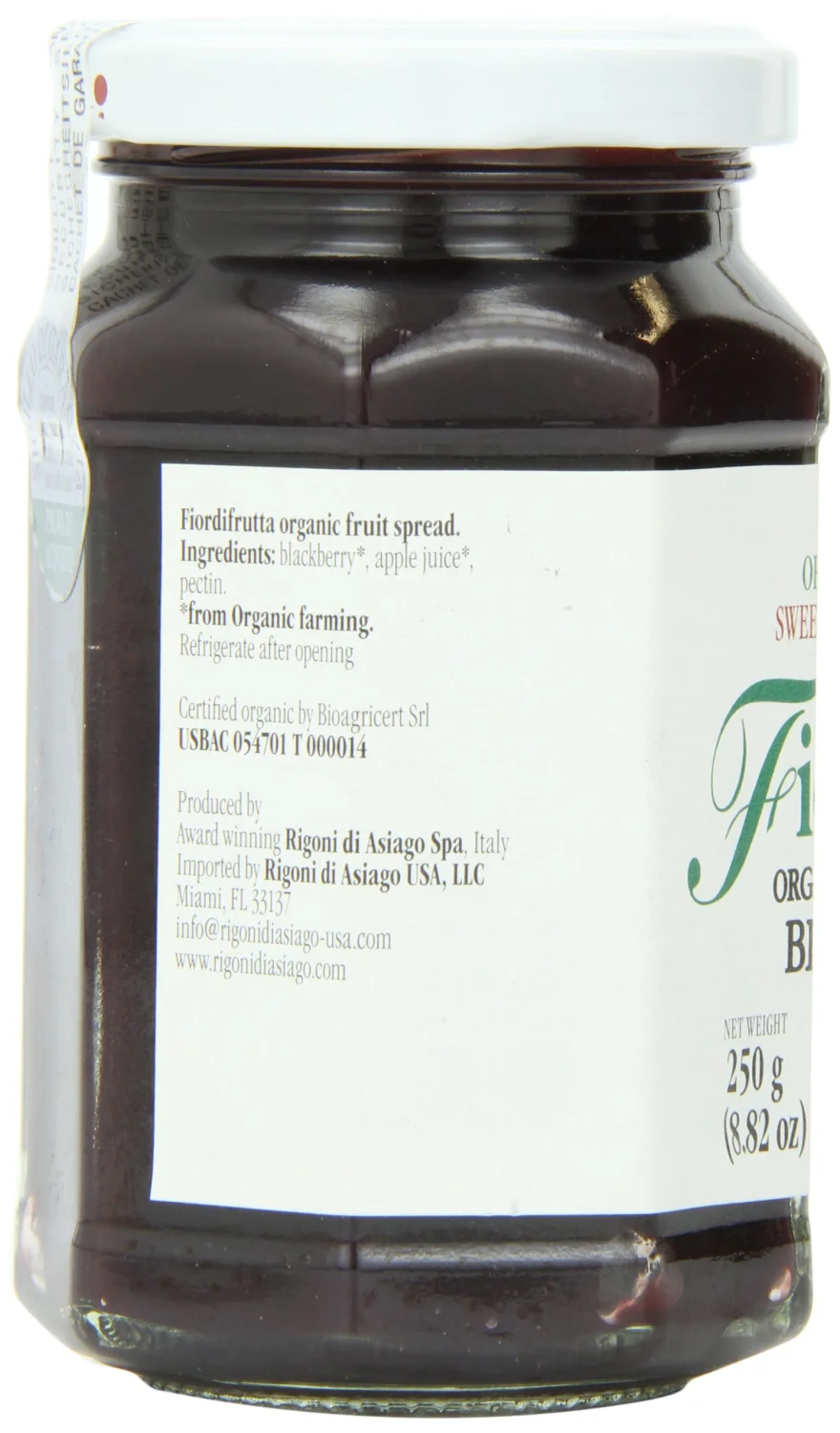 Rigoni Di Asiago Fiordifrutta Organic Fruit Spread, Blackberry, 8.82 Ounce