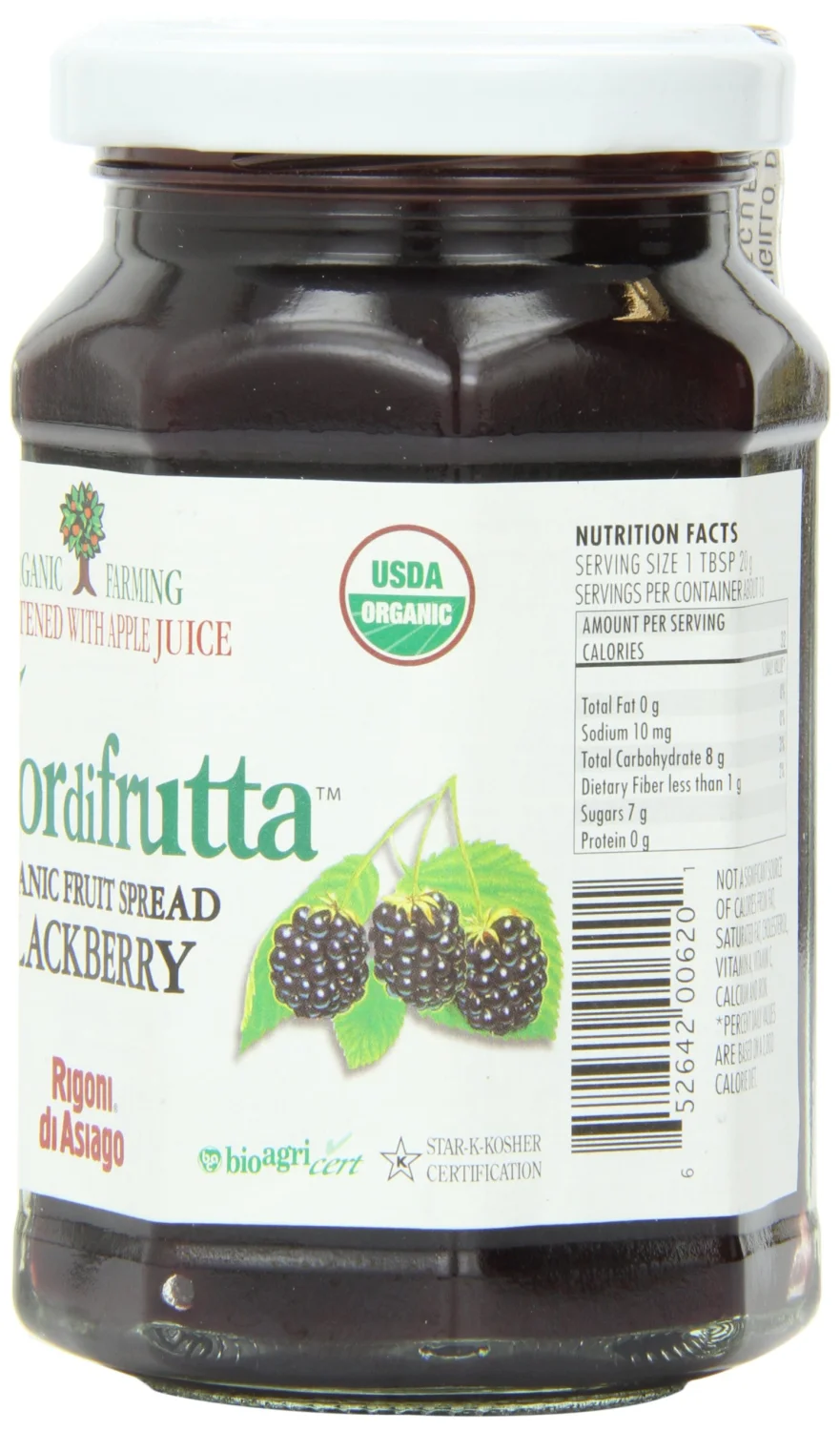 Rigoni Di Asiago Fiordifrutta Organic Fruit Spread, Blackberry, 8.82 Ounce