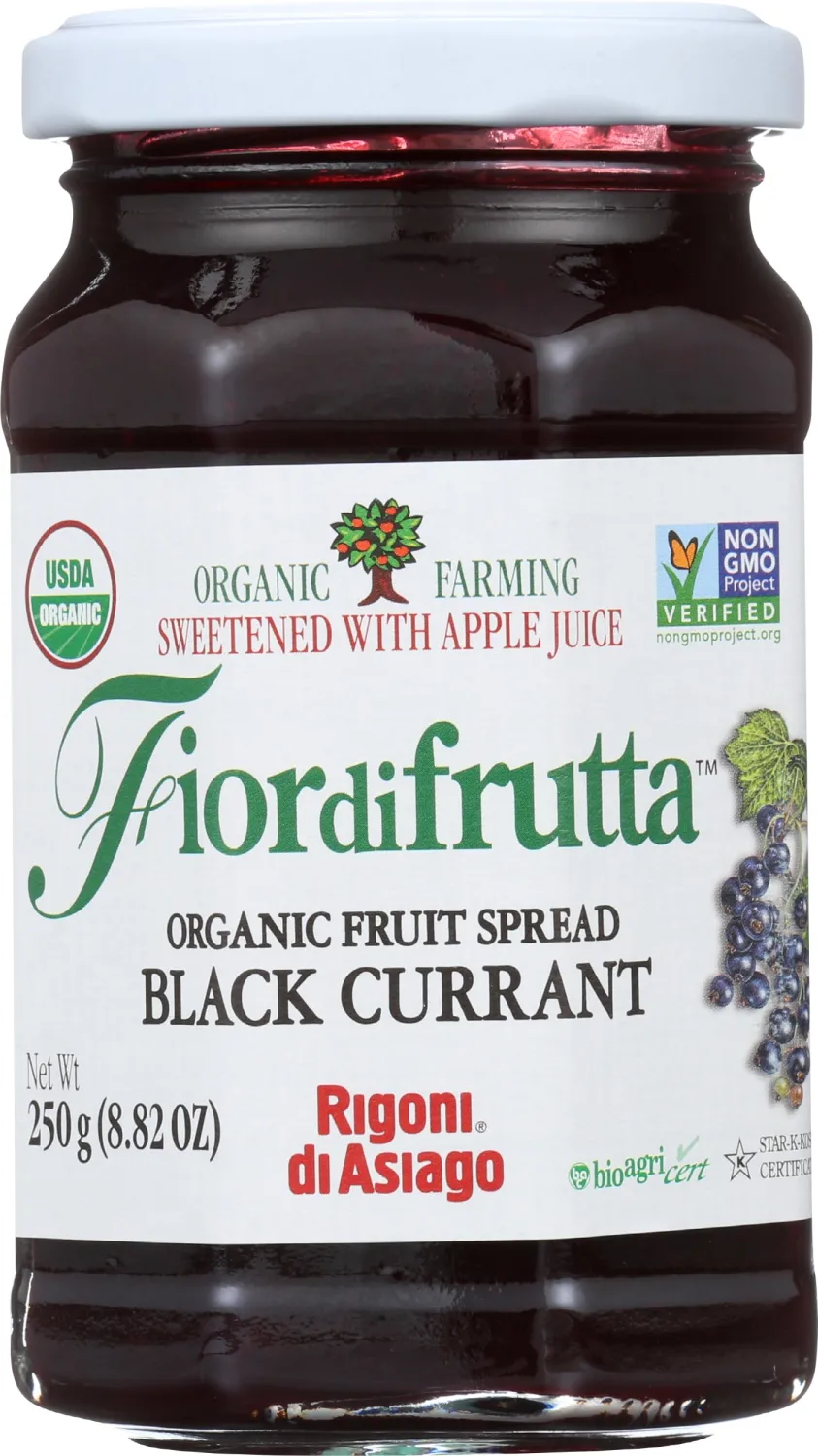 Rigoni Di Asiago Fiordifrutta Organic Fruit Spread, Black Currant, 8.82 Ounce