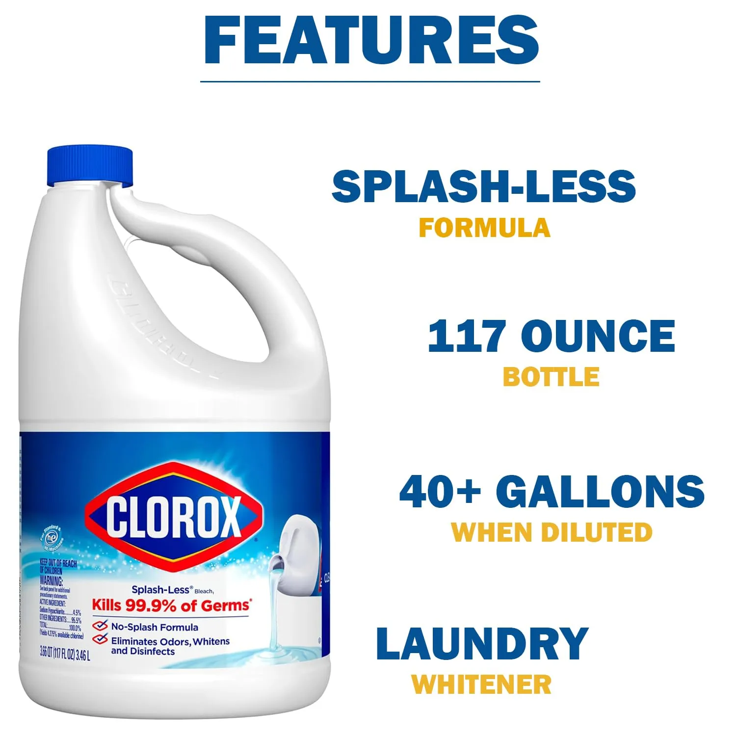 Splash Less Bleach Cleaner, 117oz | Bleach Concentrate and 2 Daley Mint Towels | Bulk Refill for Linens, Laundry, Bathroom, Janitorial and Commercial