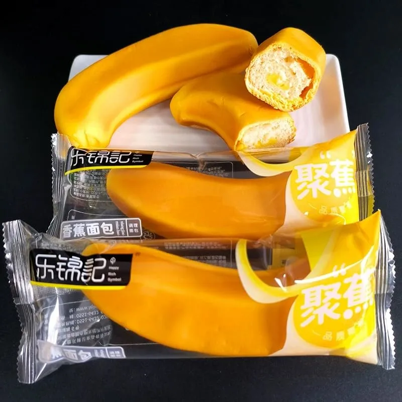 Lejinji Asian Banana Bread Sticks with Filling - 21 oz (8-Pack) | Soft & Moist, Banana-Shaped, Fun & Delicious | Individually Wrapped | Perfect for Kids, Couples, Colleagues, Seniors & Gifts