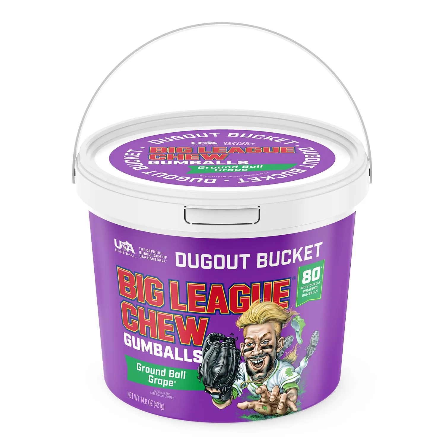 New Big League Chew Bubble Gum Dugout Bucket - 80 Pieces, Grape Flavor | Ideal for Baseball Games, Teams, Concessions, Parties, and More | 80 Individually Wrapped Gumballs