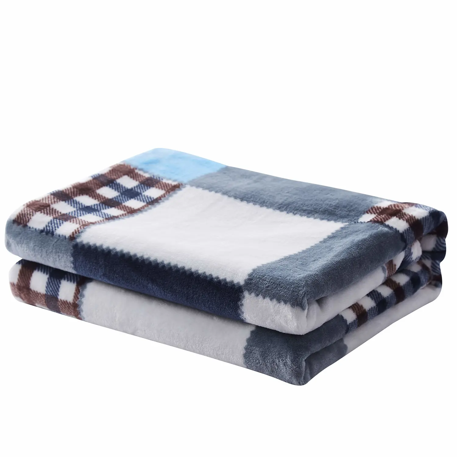 Tache Blue Lake Farmhouse Super Soft Micro Fleece Plaid Patchwork Plush Lightweight Dual-Sided Decorative Couch, Sofa, Travel, Lap, Bed Throw Blanket, 50x60