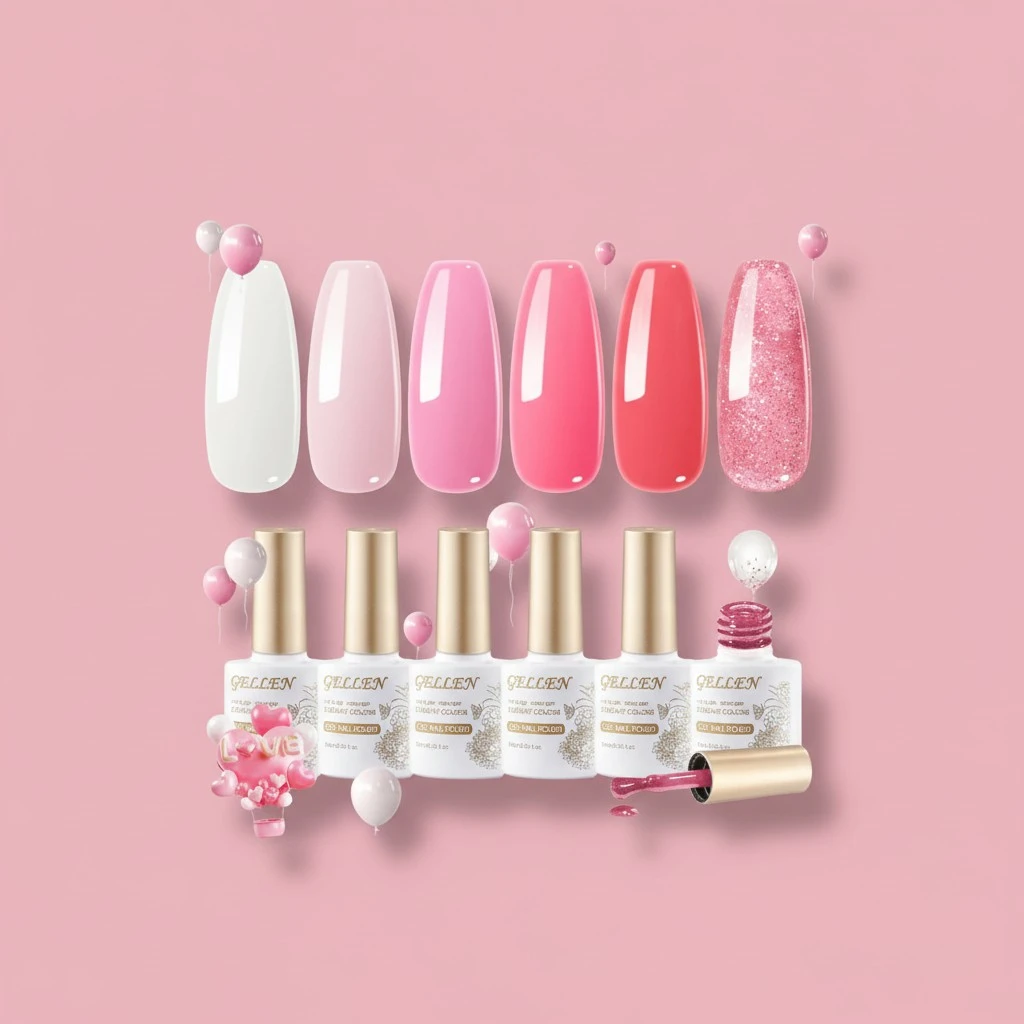 GELLEN Gel Nail Polish Kit 6 Colors 10ml Spring Summer White Soft Pink Blush Crepe Glitter Gel Polish UV Soak Off Long Lasting Manicure Home Salon Kit Gift for Her