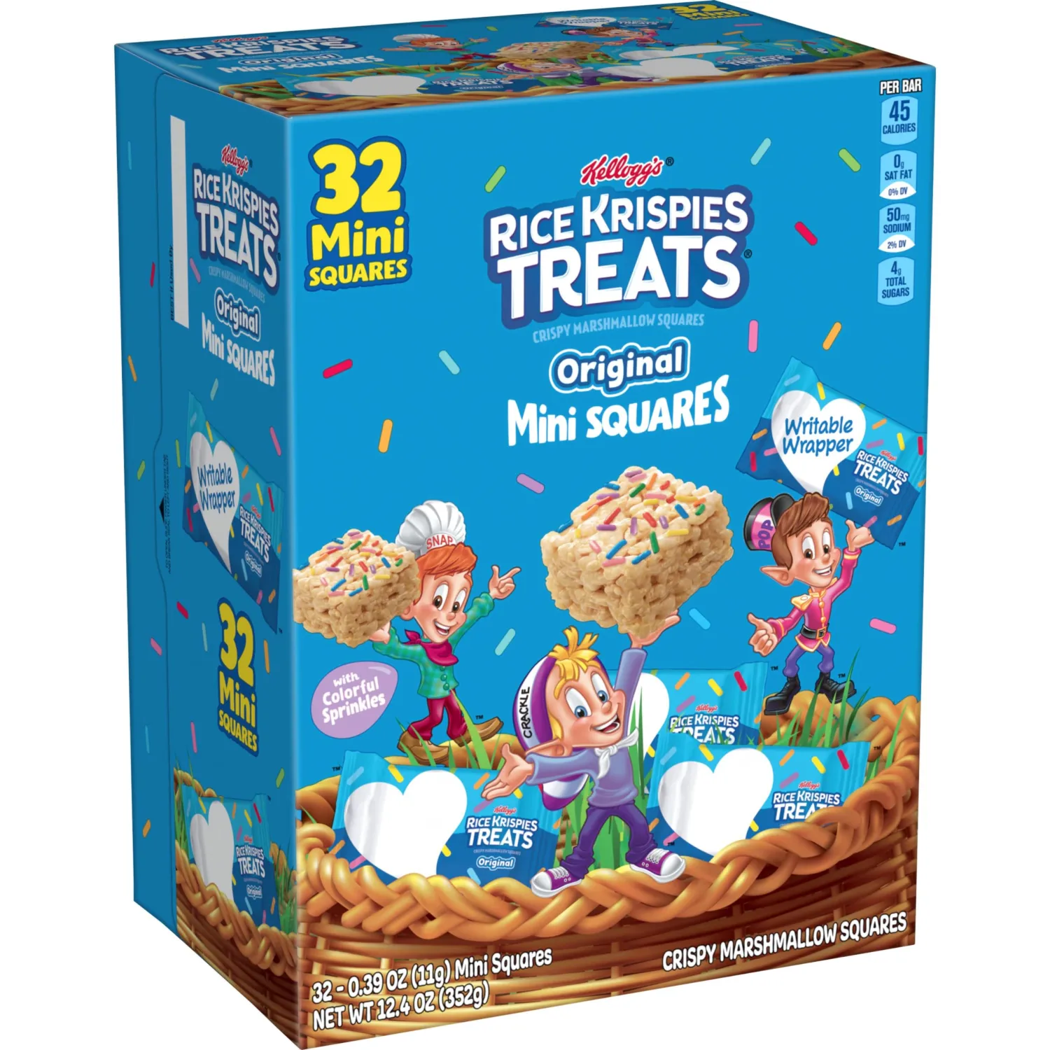 Rice Krispies Treats Crispy Mini Marshmallow Squares, Easter Snacks, Cereal Bars, Original with Colorful Sprinkles, 12.4oz Box (32 Count)