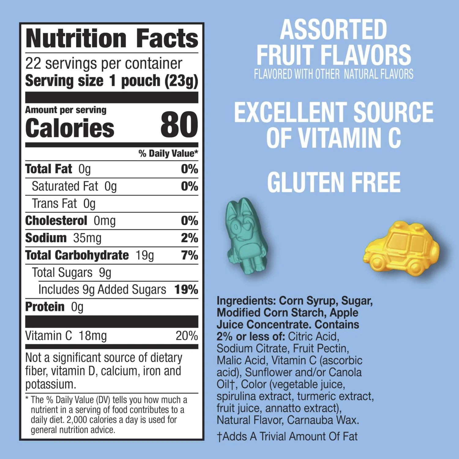 Bluey Fruit Flavored Snacks, Fat Free and Gluten Free Snacks, 17.6 oz (22 Pouches)
