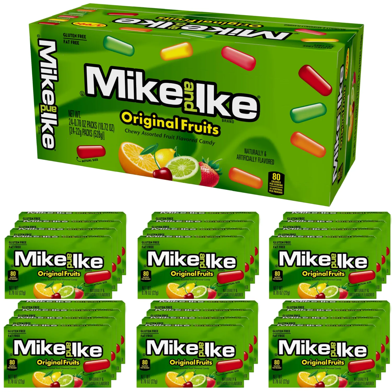 Mike and Ike Original Fruits Candy, 0.78 Ounce Box (Pack of 24-18.72 Ounce Total), Chewy Candy, Vending Machine Candy