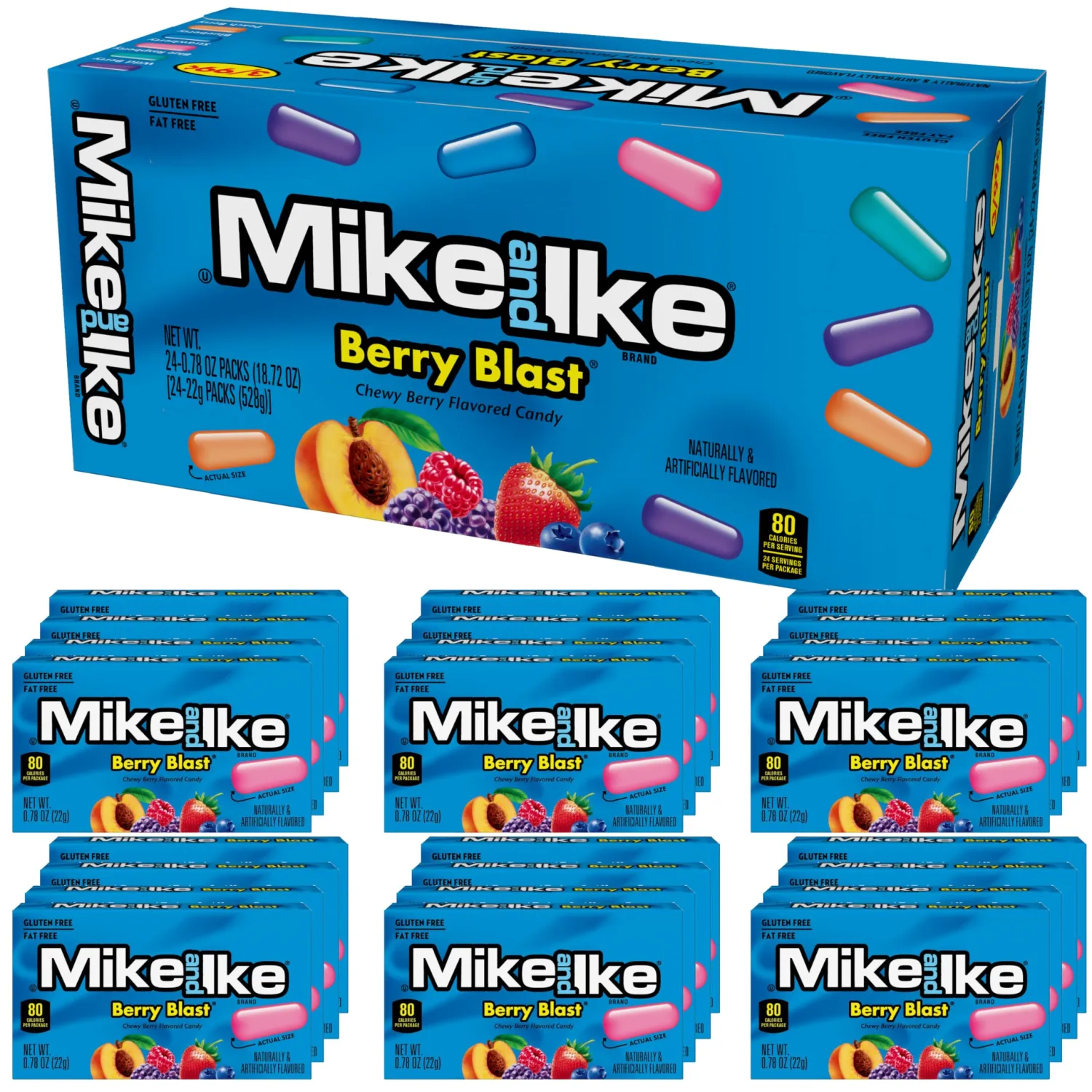 Mike and Ike Berry Blast Candy, 0.78 Ounce Box (Pack of 24), Chewy Candy, Vending Machine Candy
