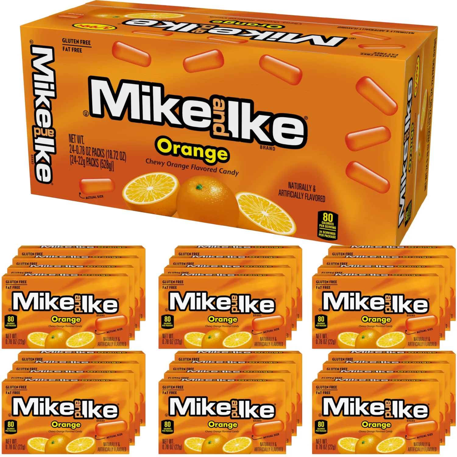 Mike and Ike Orange Candy, 0.78 Ounce Box (Pack of 24), Chewy Candy, Vending Machine Candy, Orange Candy
