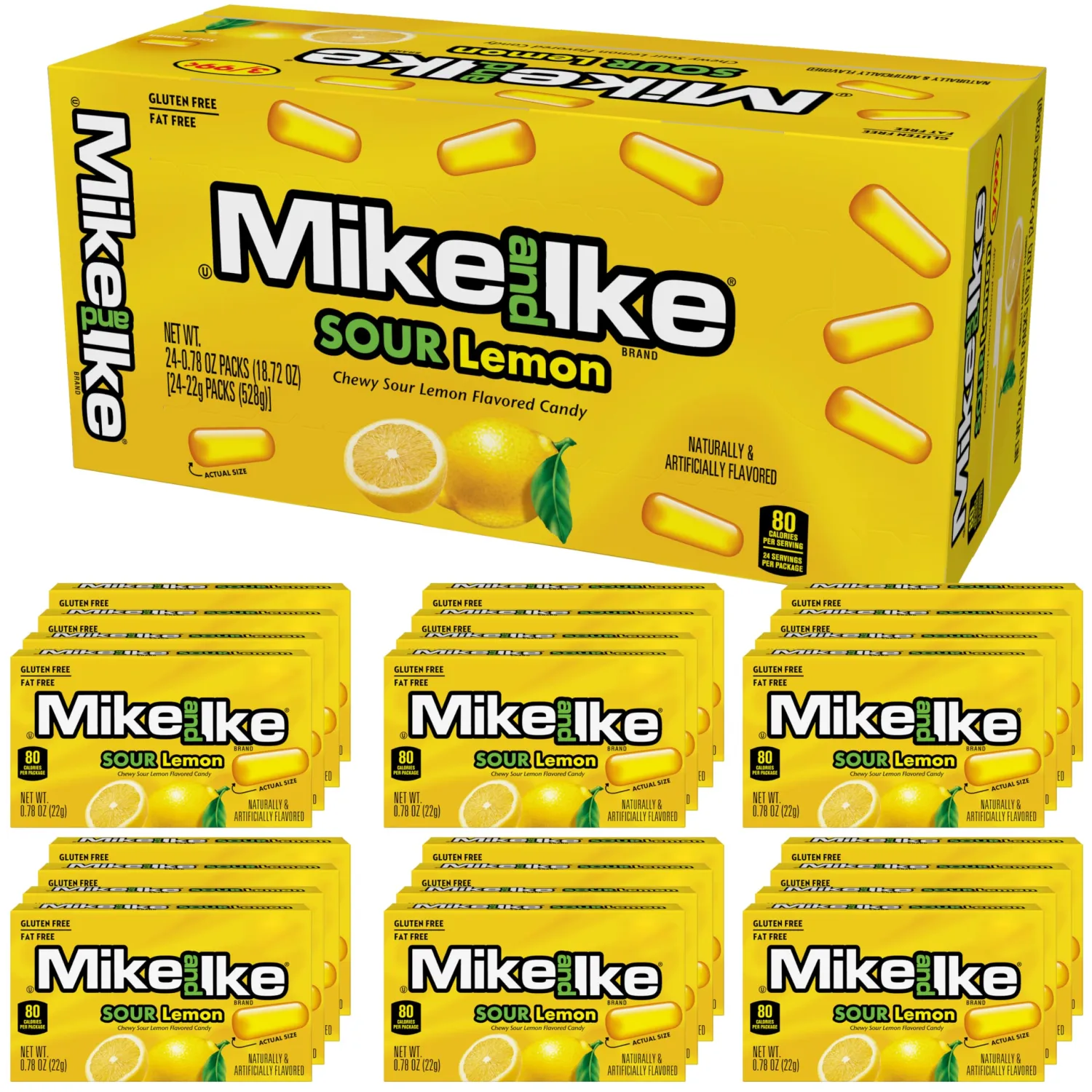 Mike and Ike Sour Lemon Candy, 0.78 Ounce Box (Pack of 24), Chewy Candy, Vending Machine Candy, Yellow Candy