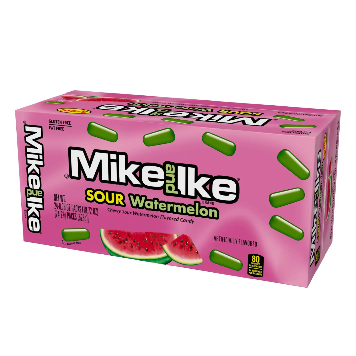 Mike and Ike Sour Watermelon Candy, 0.78 Ounce Box (Pack of 24), Chewy Candy, Vending Machine Candy, Green Candy