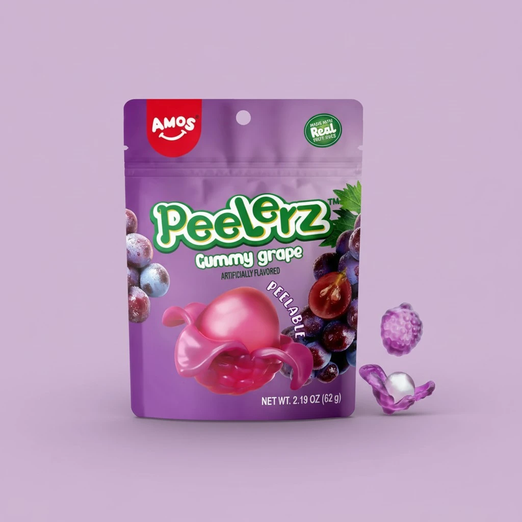 Amos Peelable Gummy Grape, Peelerz Gummy Grape Peeling Candy,Resealable 2.19oz Bag Fruit Gummies(Pack of 3)