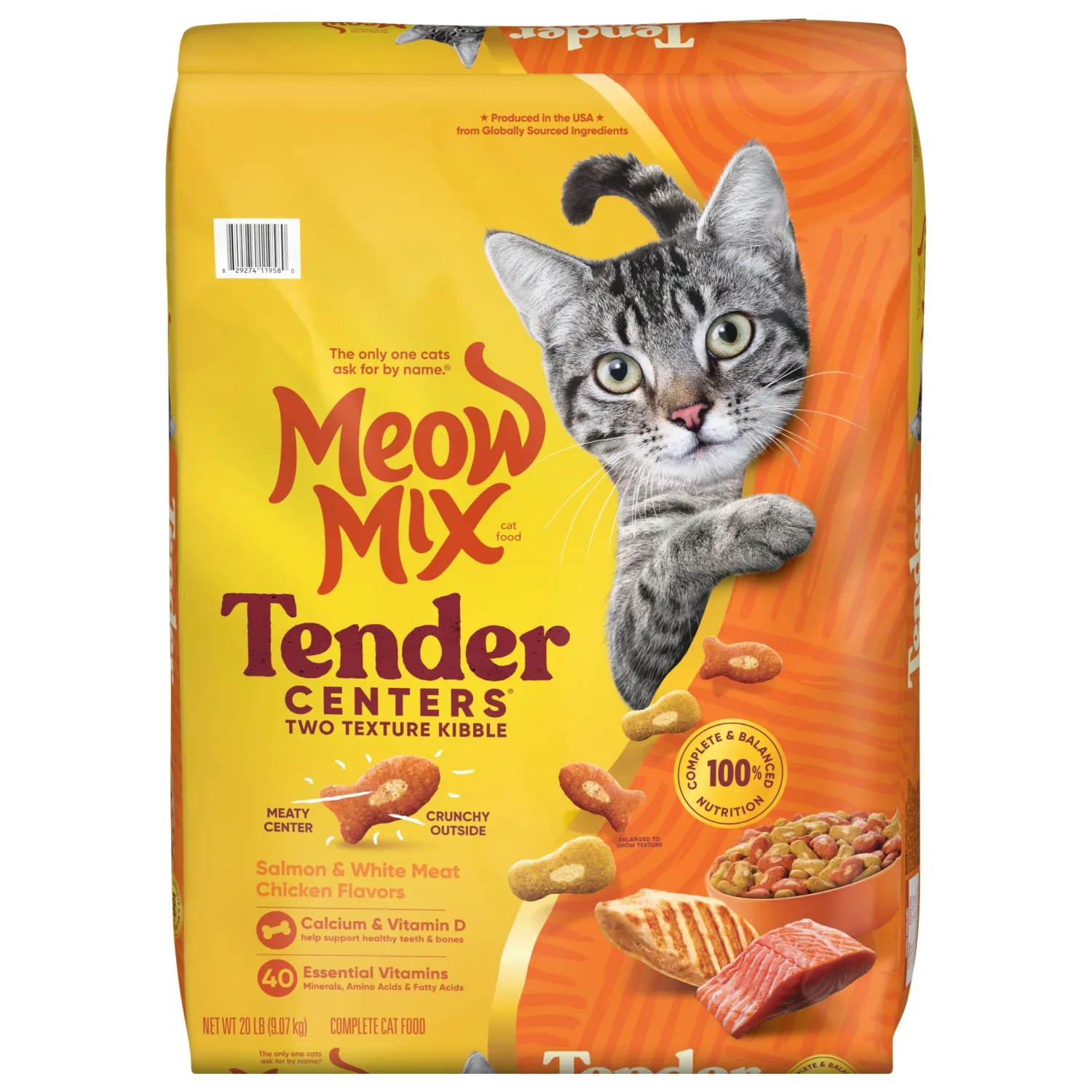 Meow Mix Tender Centers Salmon & Chicken Flavors, Dry Cat Food, 20 Pound Bag
