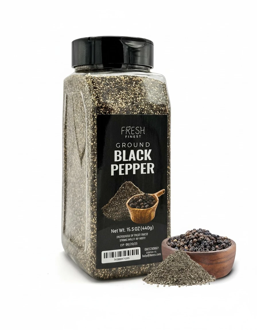 Fresh Finest Course Black Pepper – 15.5 oz 440G Pepper – Freshly Course Black Pepper for Home and Commercial Cooking - Course Grind Black Pepper in Practical Container,