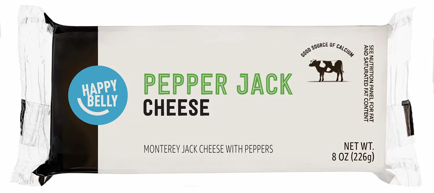Amazon Brand - Happy Belly Pepper Jack Cheese Block Bar, 8 ounce (Pack of 1)