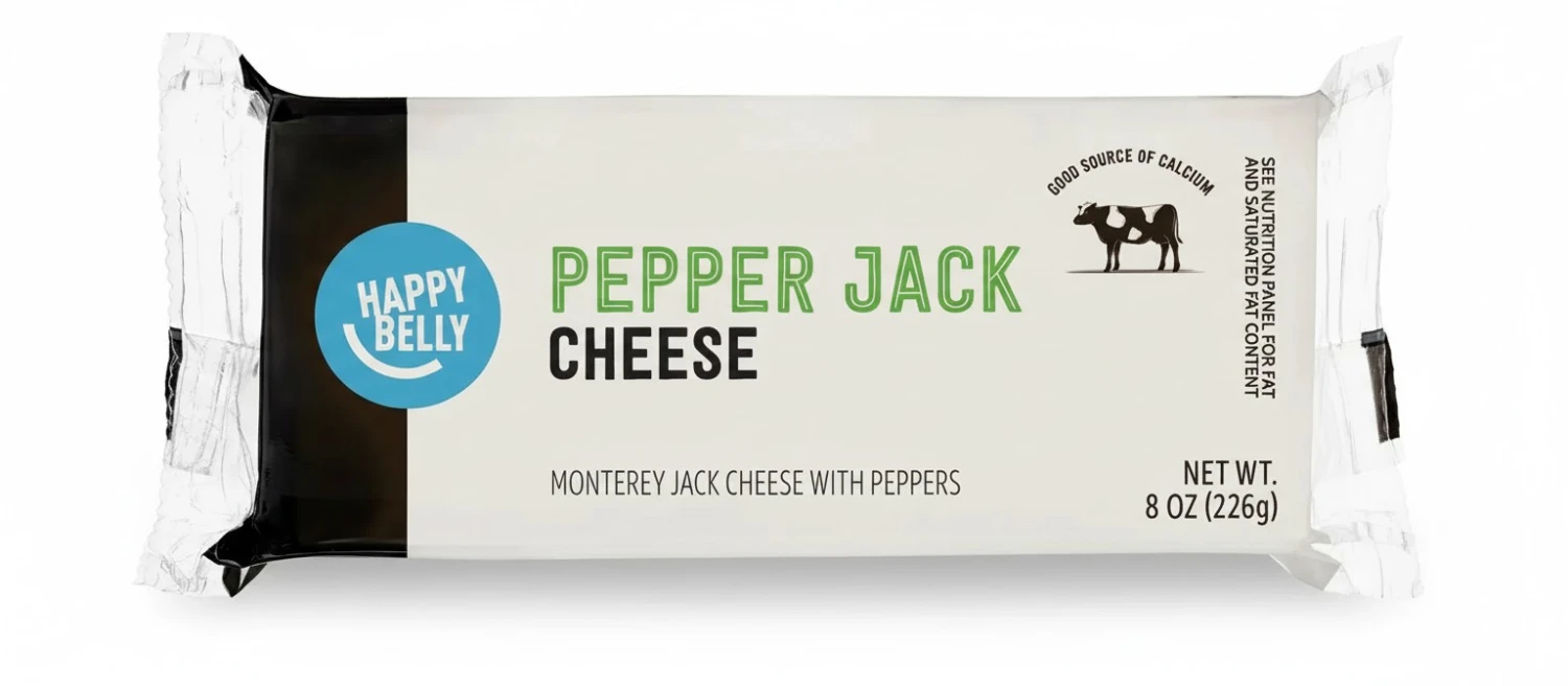 Amazon Brand - Happy Belly Pepper Jack Cheese Block Bar, 8 ounce (Pack of 1)