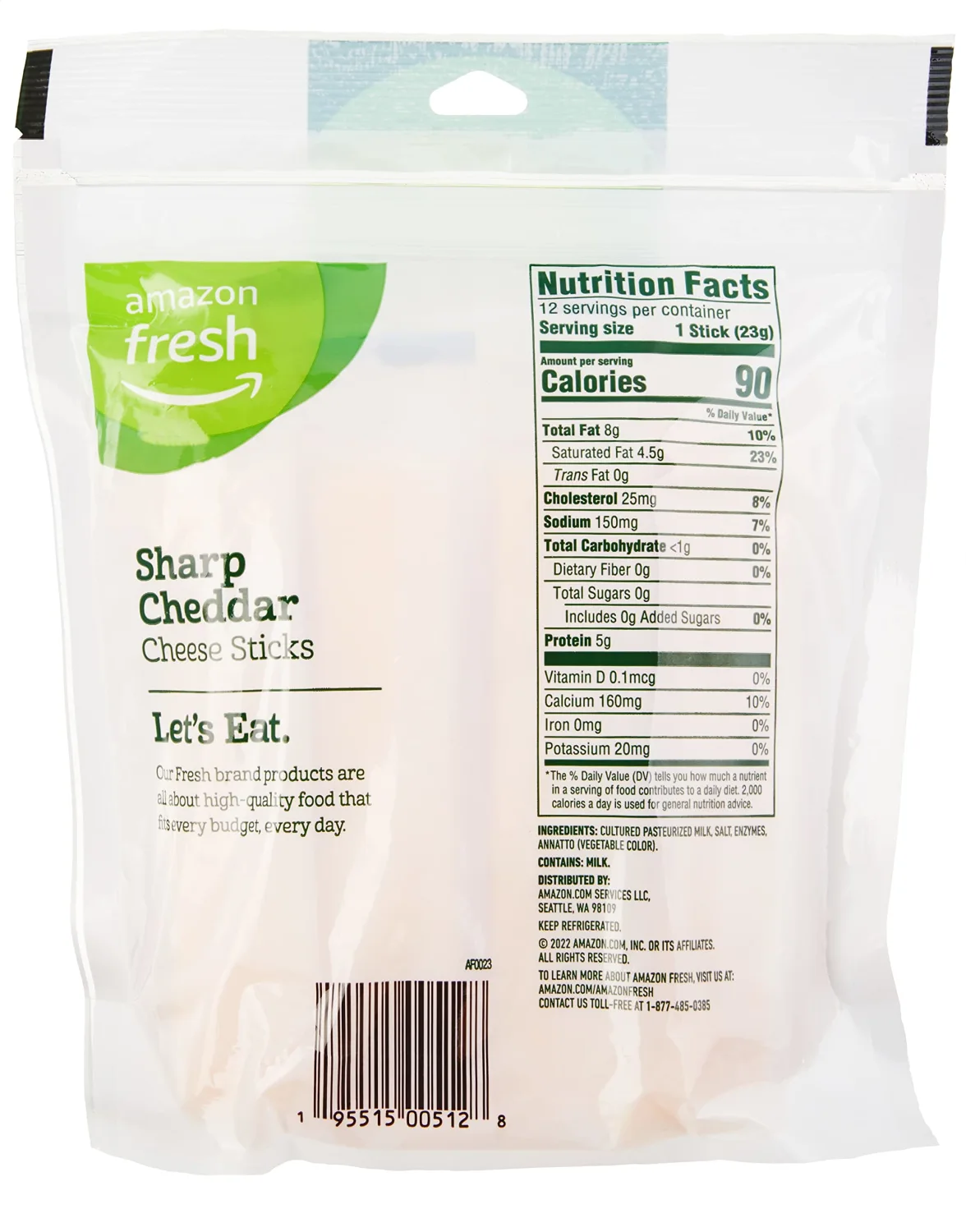 Amazon Fresh, Sharp Cheddar Snack Sticks, 10 Oz, 12 Count