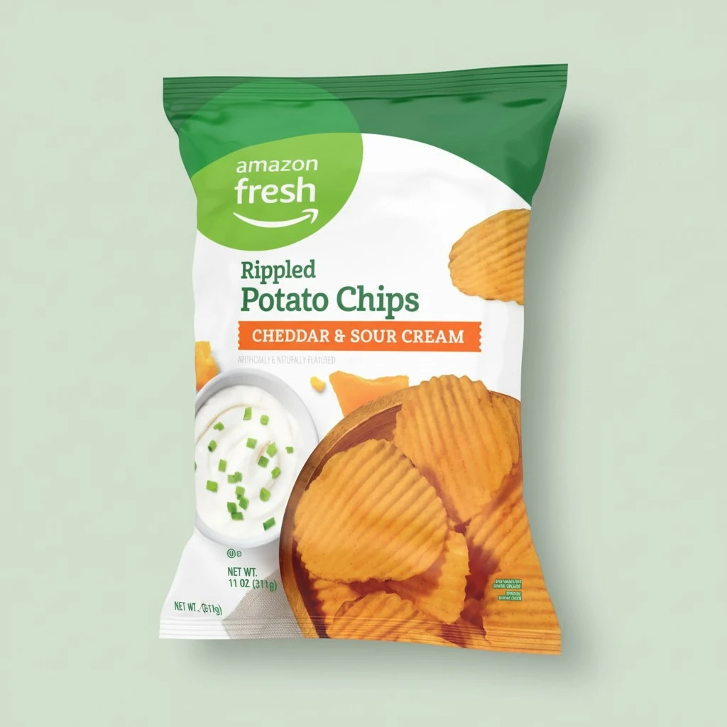 Amazon Fresh, Cheddar & Sour Cream Rippled Potato Chips, 11 Oz