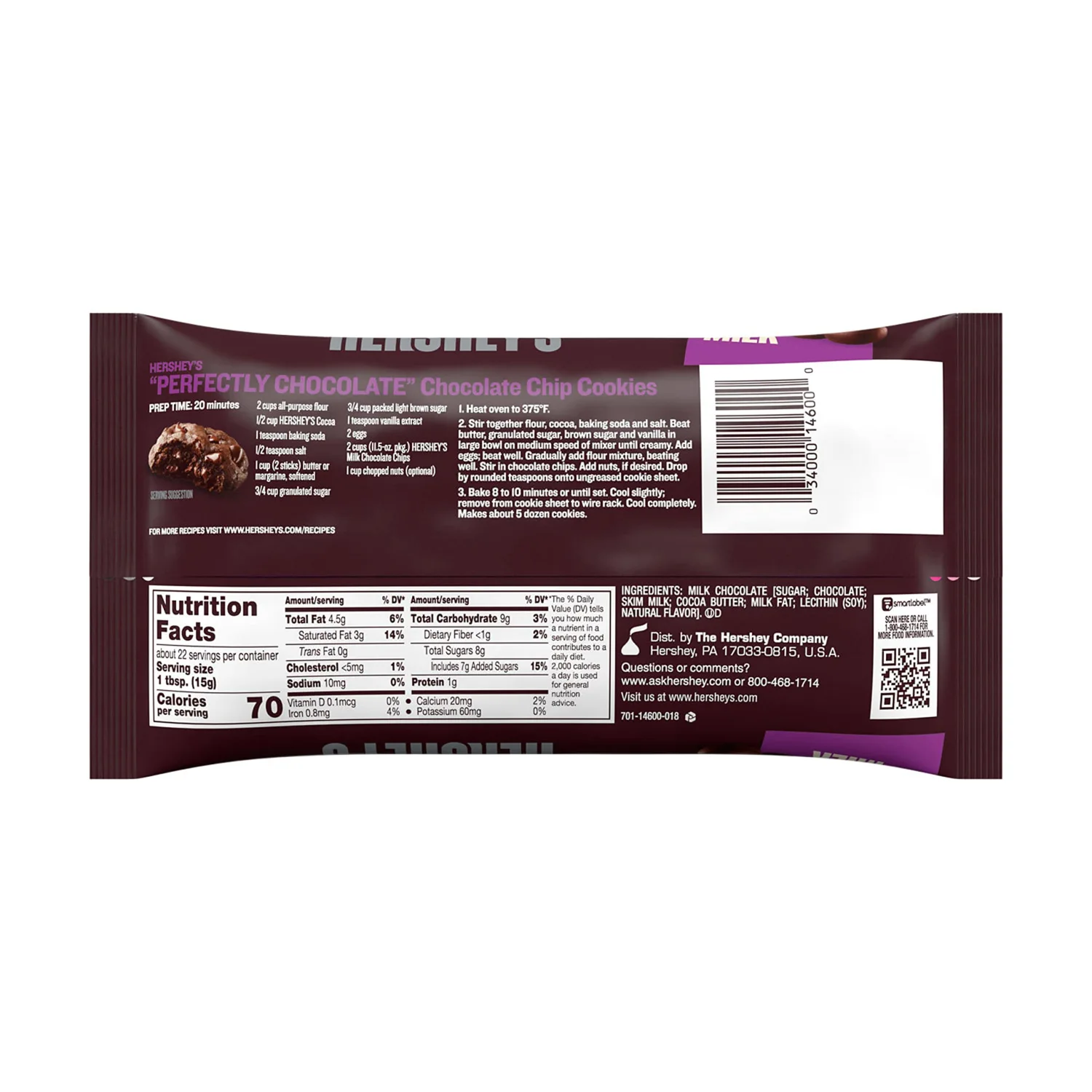 HERSHEY'S Milk Chocolate Baking Chips Bag, 11.5 oz