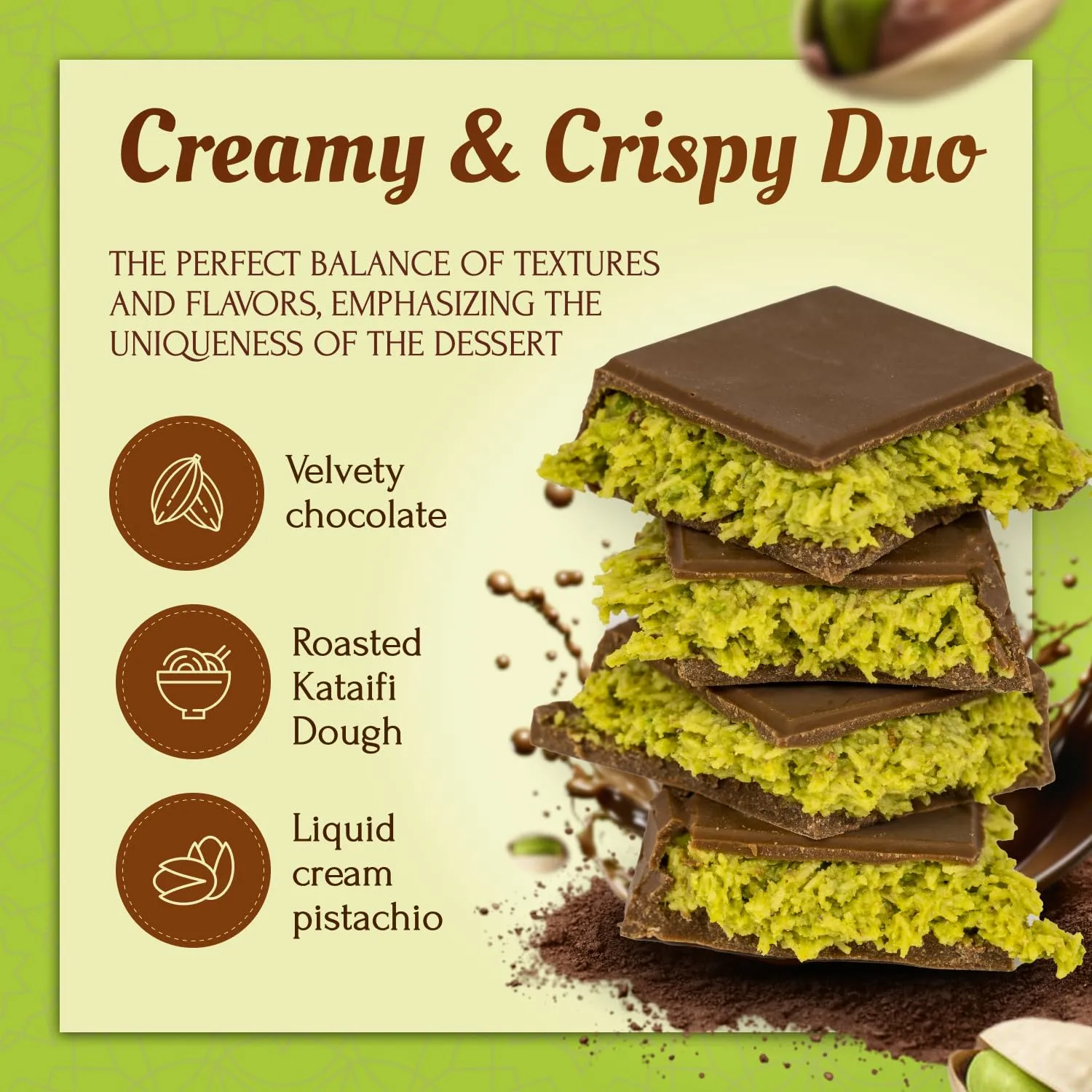 Dubai Chocolate Bar with Pistachio – 3.5 oz – Handmade Viral Dubai Chocolate – Crispy Shredded knafeh with Rich Chocolate, Ready to Eat, Perfect for Christmas (Pack of 1)