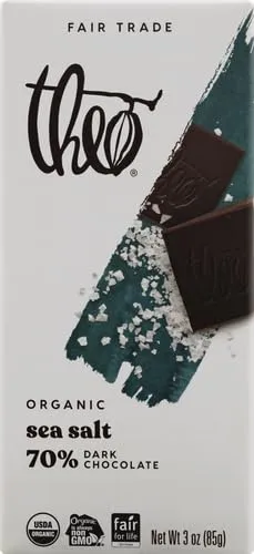 Theo Sea Salt Organic Dark Chocolate Bar, 70% Cacao, 1 Bar | Vegan, Fair Trade