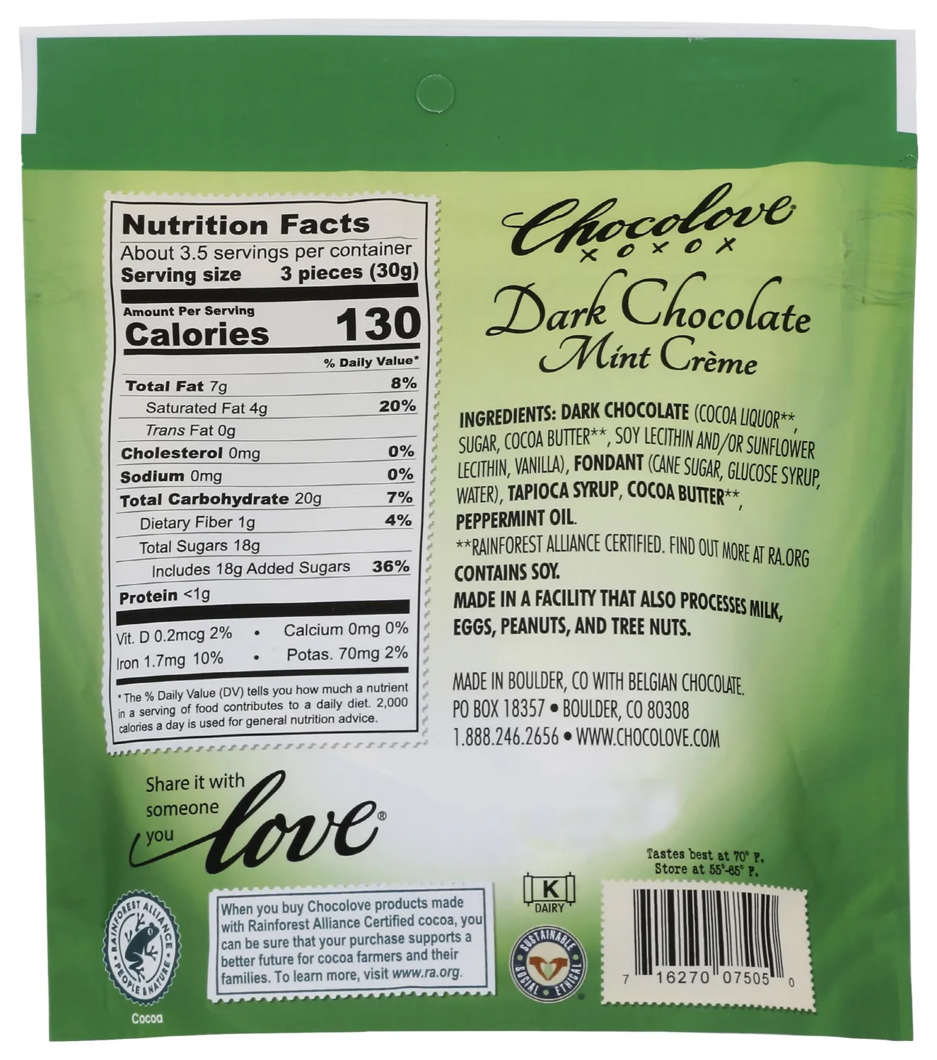 CHOCOLOVE Dark Chocolate Mint Crème Bites, 3.5 OZ