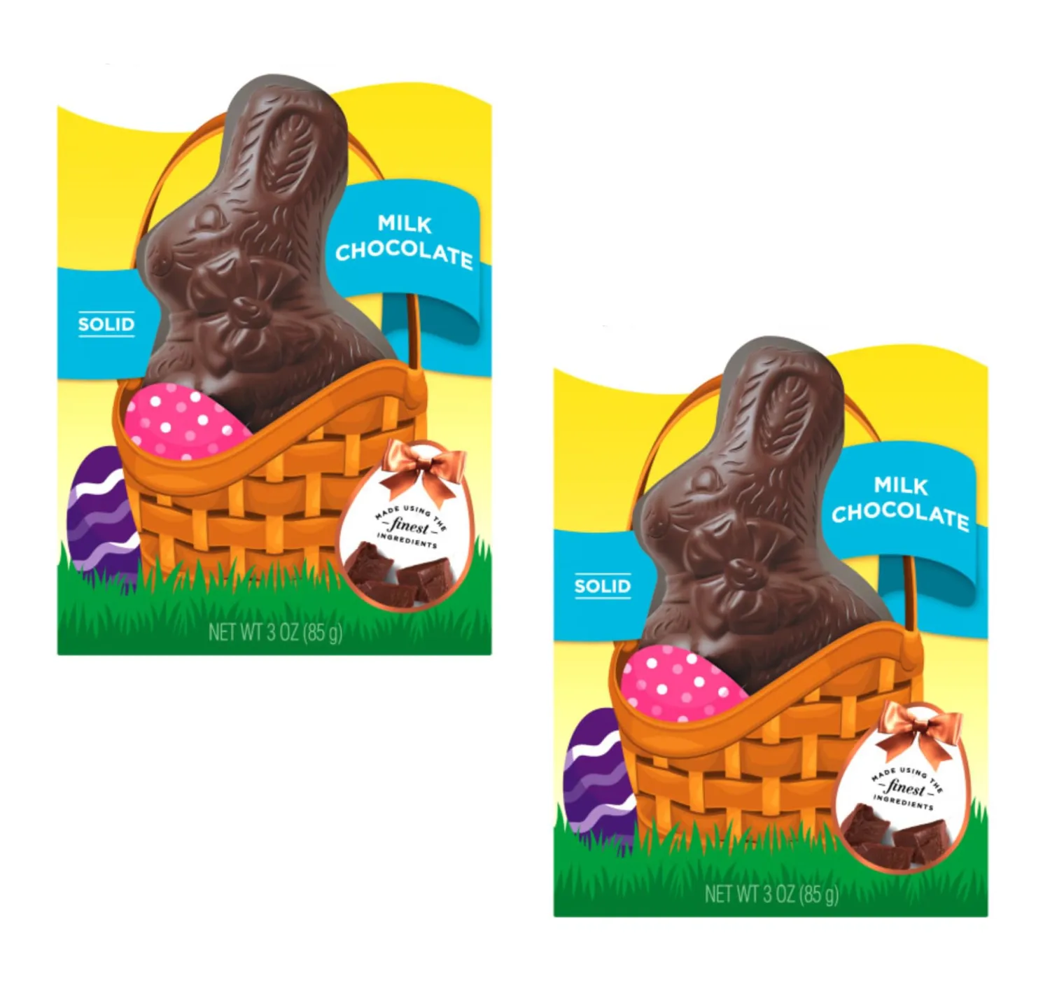 Milk Chocolate Bunnies - Pack of 2 - Solid Milk Chocolate - Smiling Sweets - Perfect for Easter Baskets or Sharing with Friends and Family - Tasty Traditions